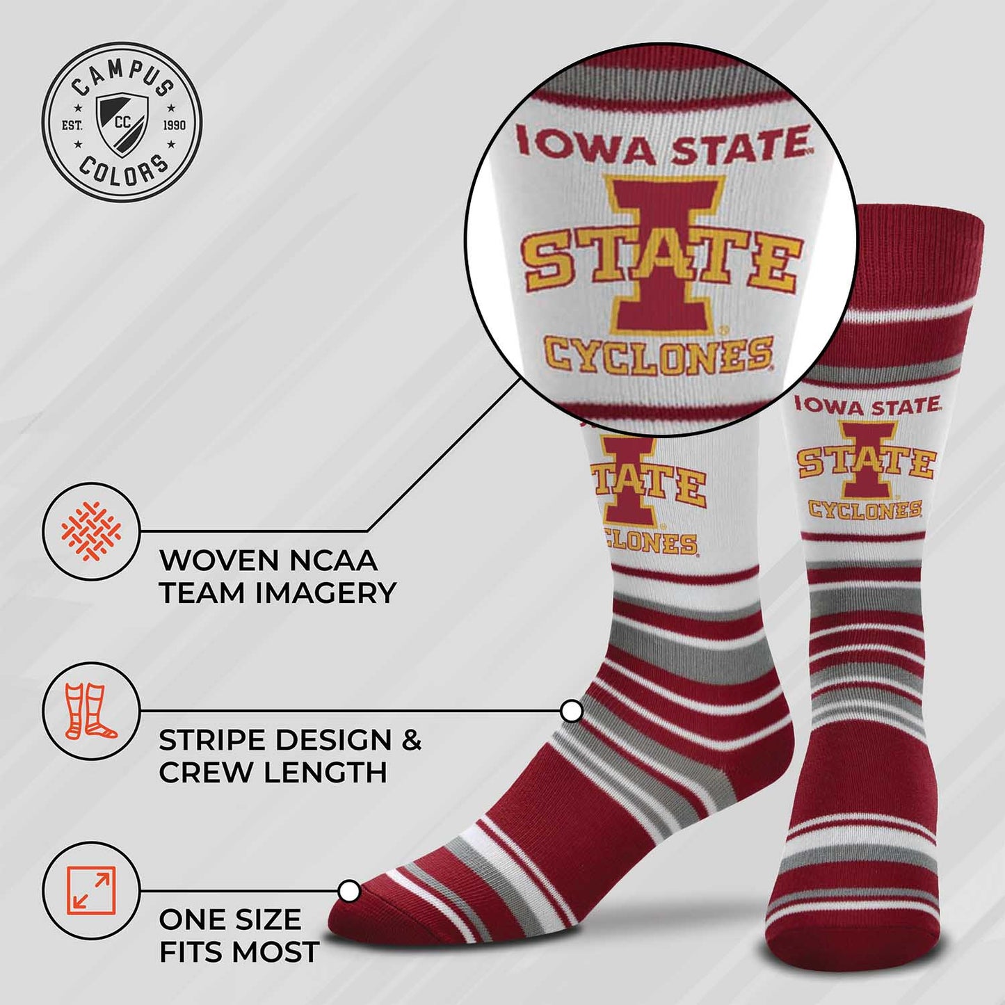 Iowa State Cyclones Collegiate University Striped Dress Socks - Maroon