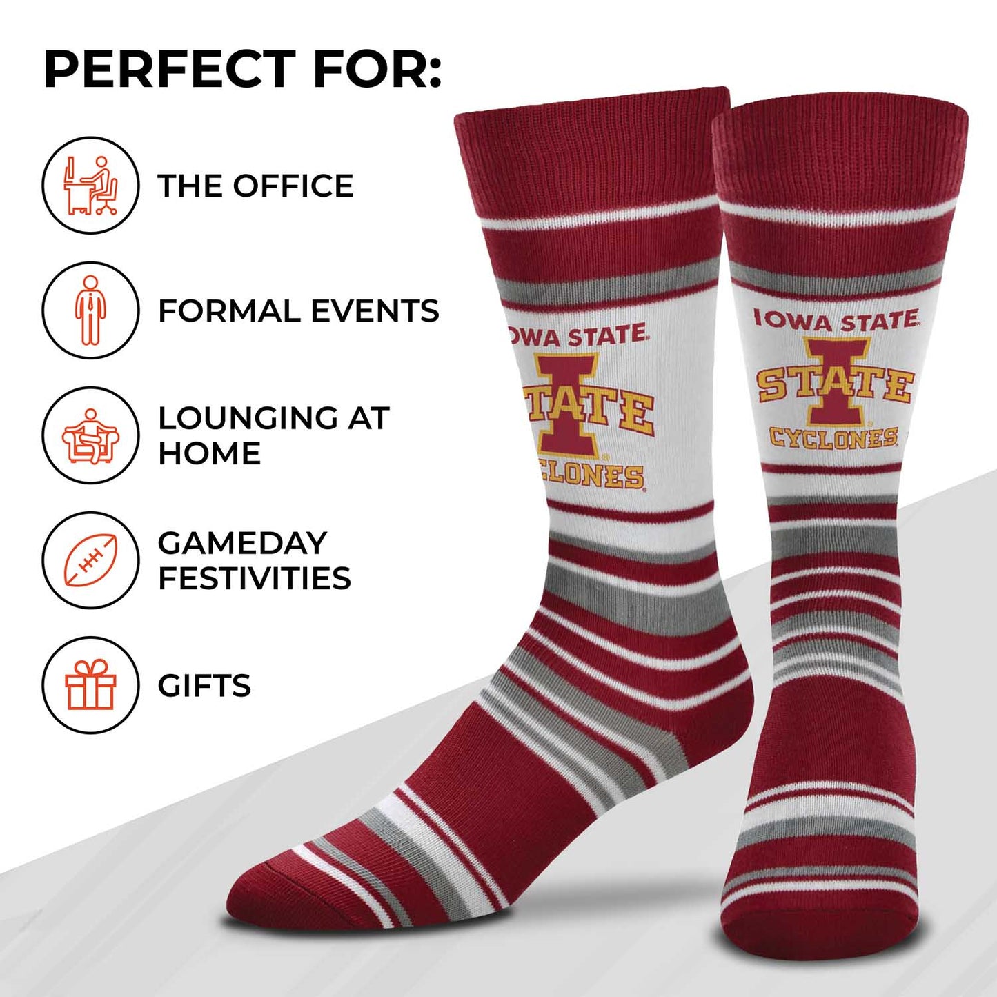 Iowa State Cyclones Collegiate University Striped Dress Socks - Maroon