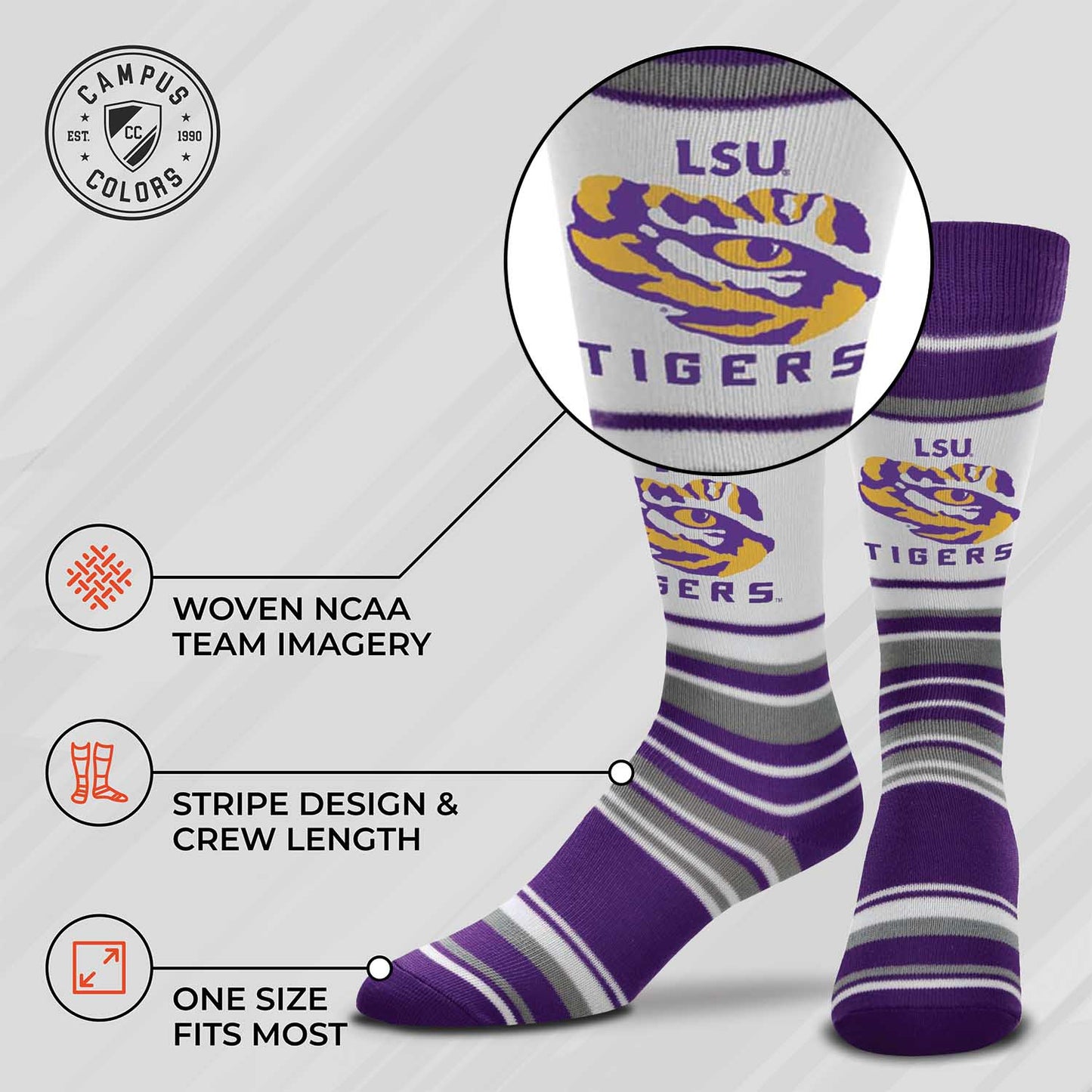 LSU Tigers Collegiate University Striped Dress Socks - Purple