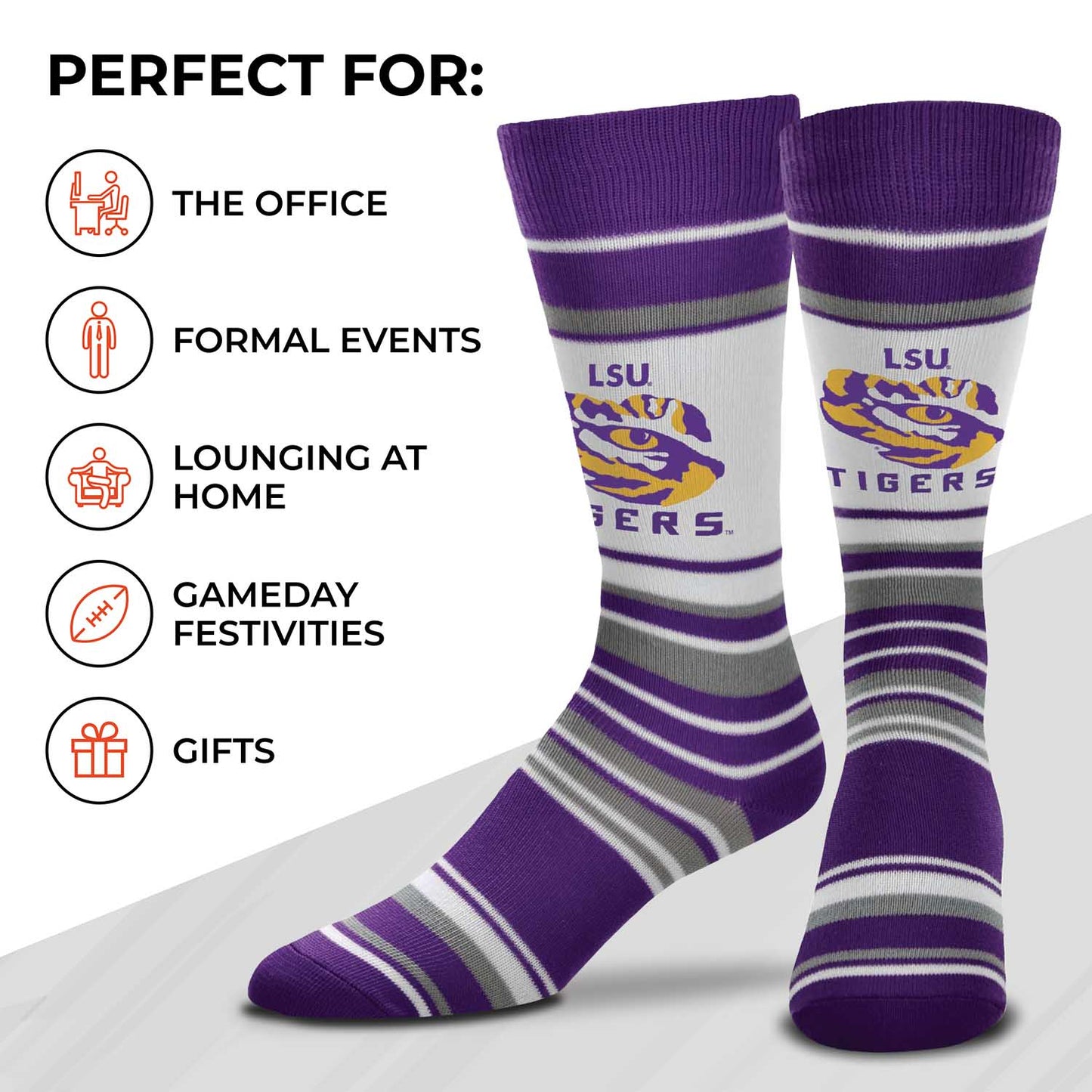 LSU Tigers Collegiate University Striped Dress Socks - Purple