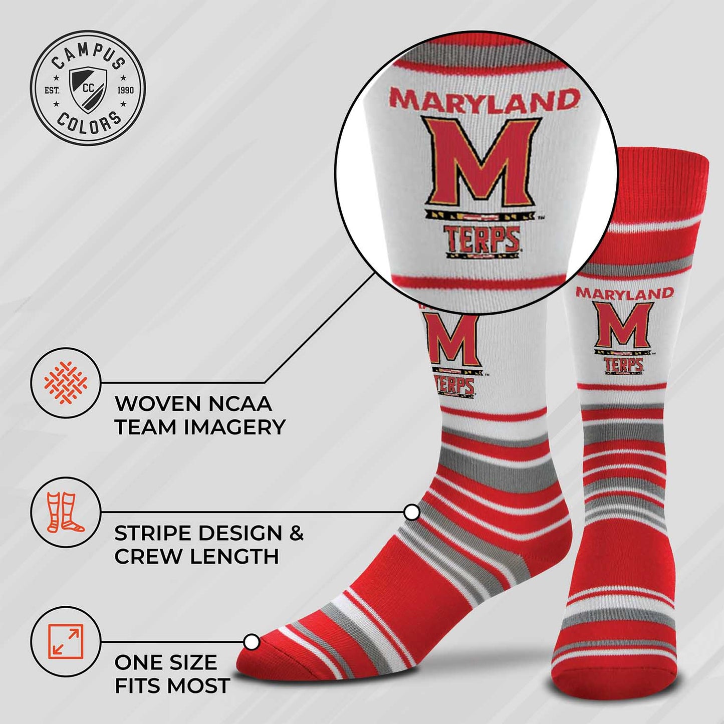 Maryland Terrapins Collegiate University Striped Dress Socks - Red