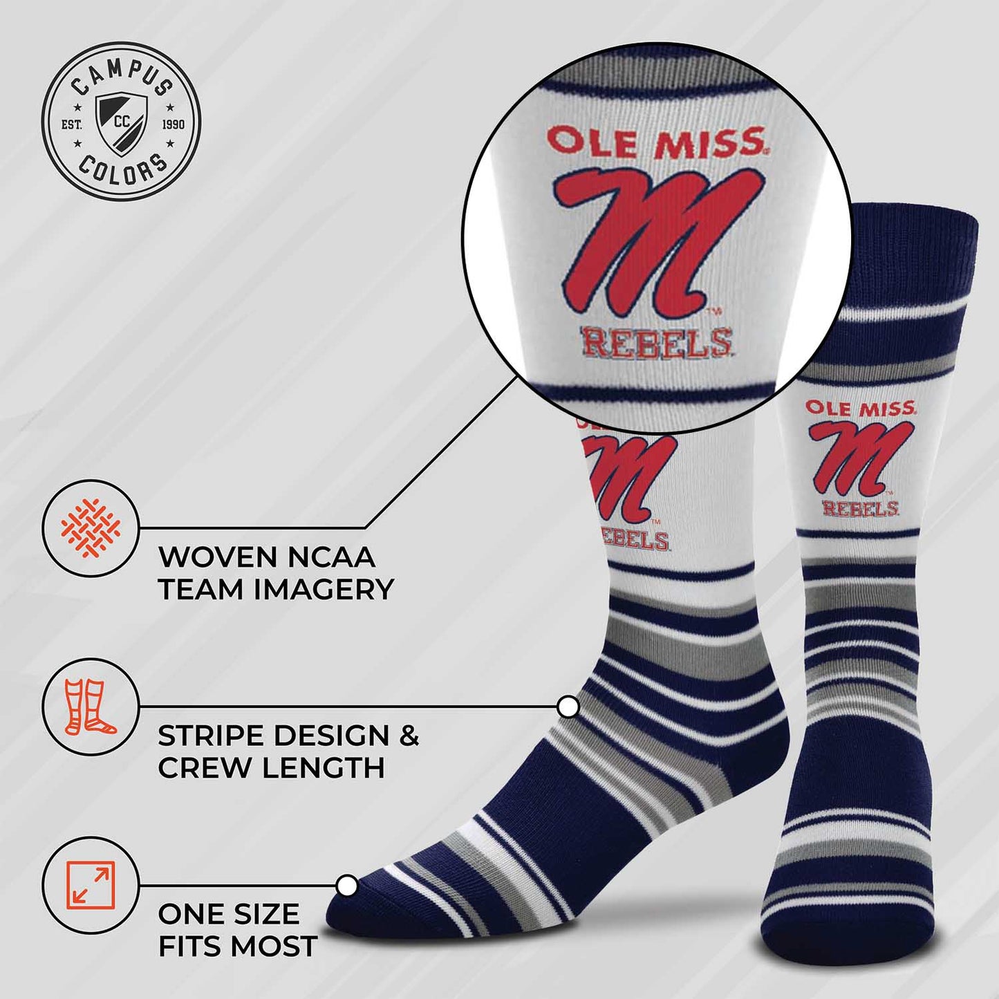 Ole Miss Rebels Collegiate University Striped Dress Socks - Navy