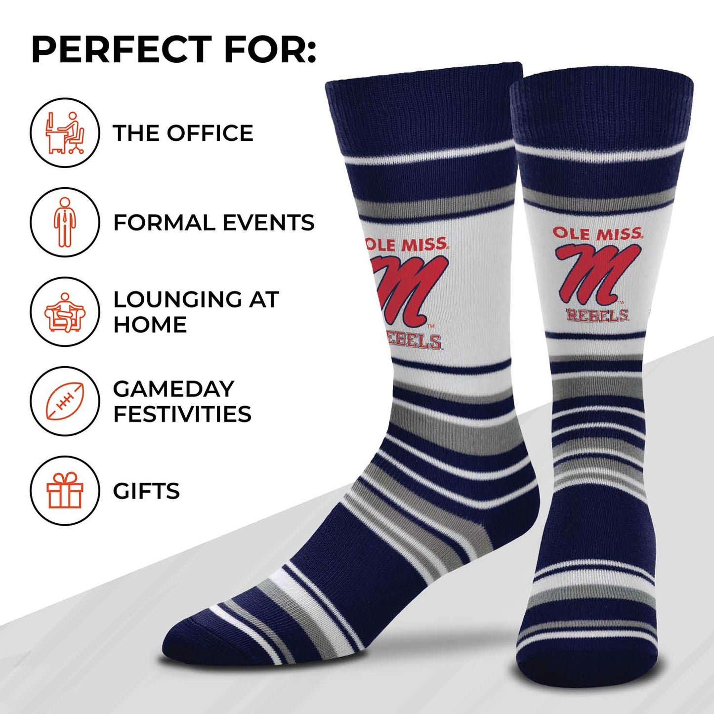 Ole Miss Rebels Collegiate University Striped Dress Socks - Navy