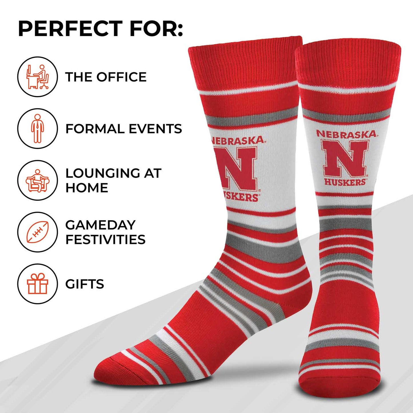 Nebraska Cornhuskers Collegiate University Striped Dress Socks - Red