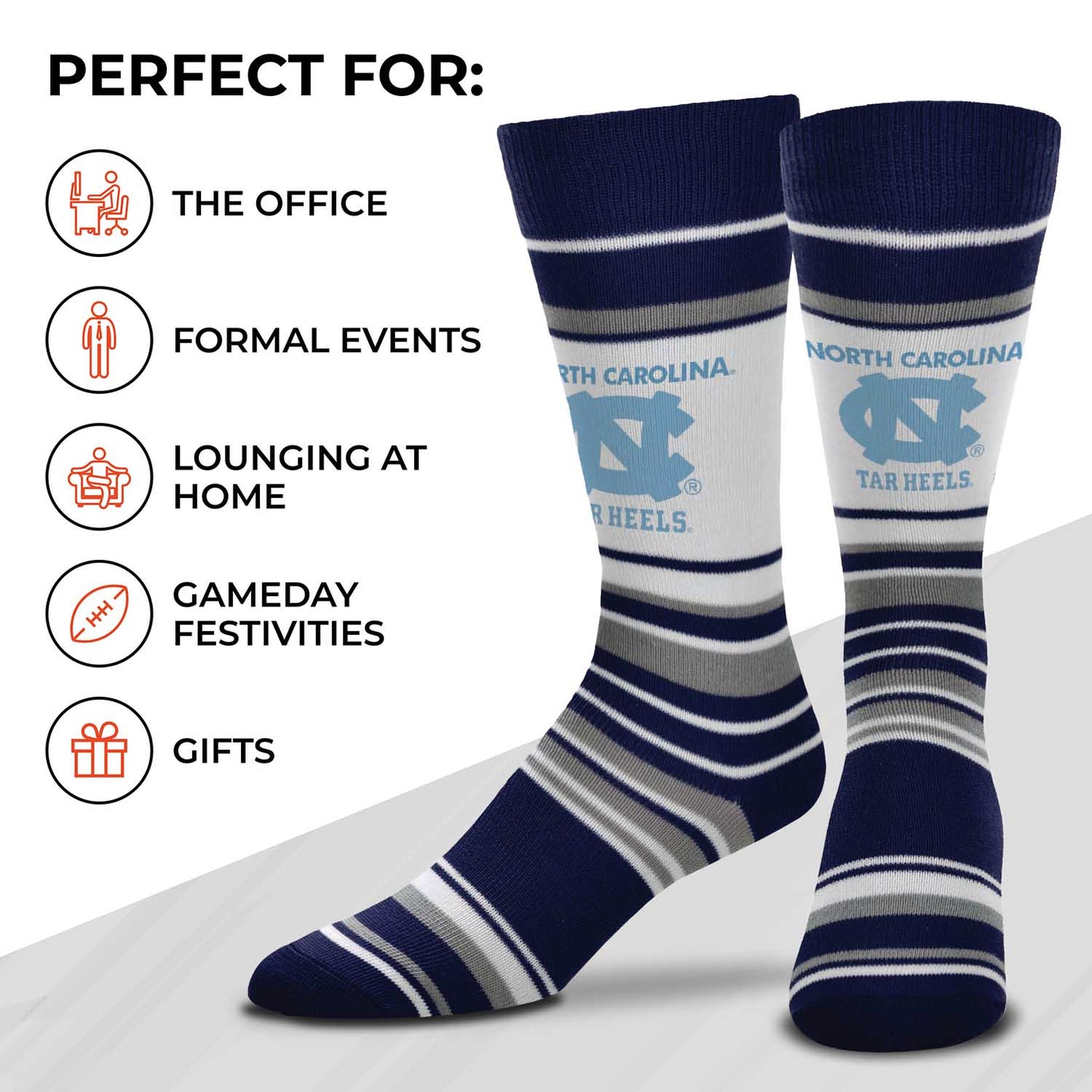 North Carolina Tar Heels Collegiate University Striped Dress Socks - Navy