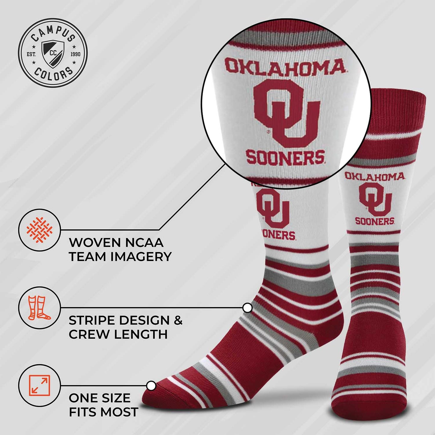 Oklahoma Sooners Collegiate University Striped Dress Socks - Maroon