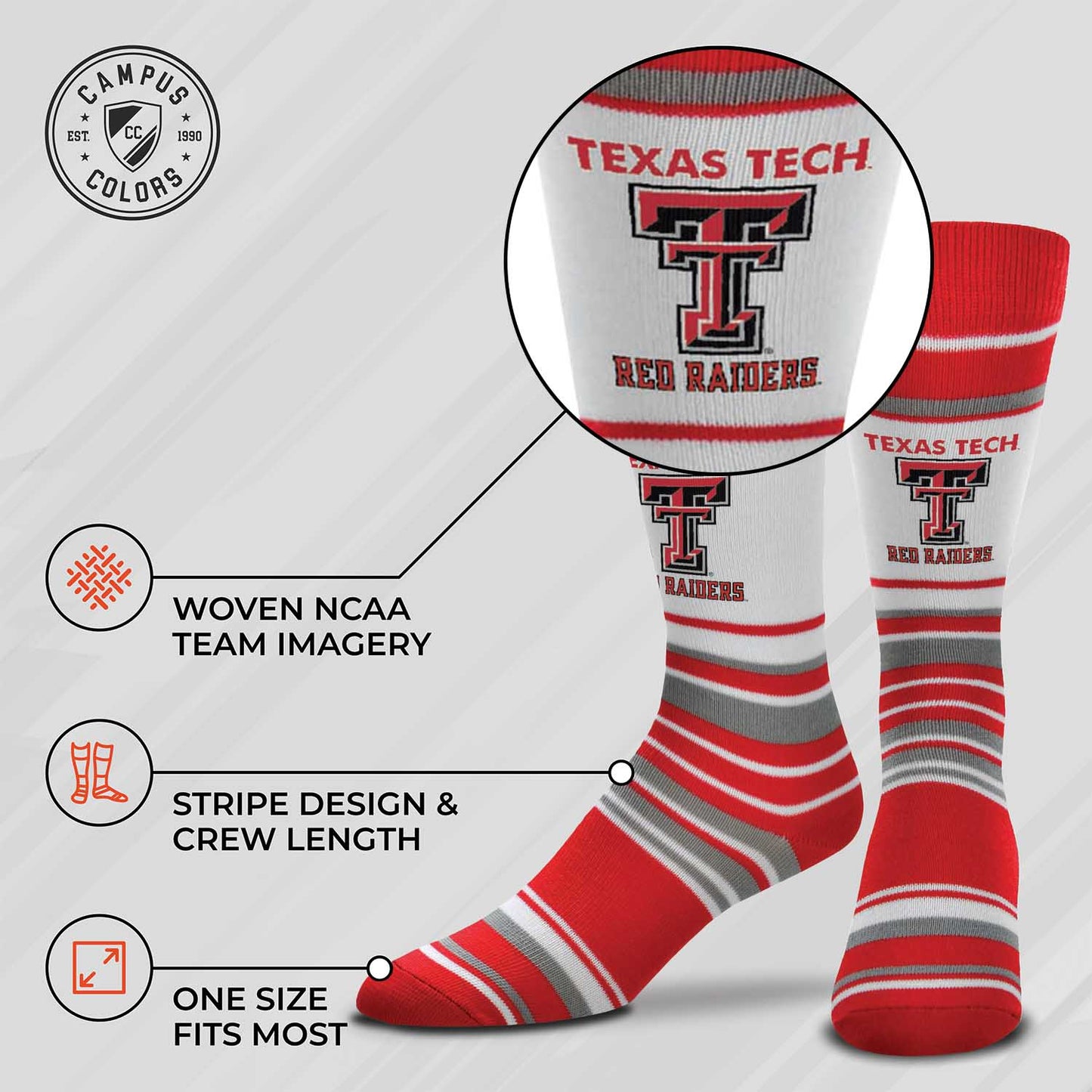Texas Tech Red Raiders Collegiate University Striped Dress Socks - Red