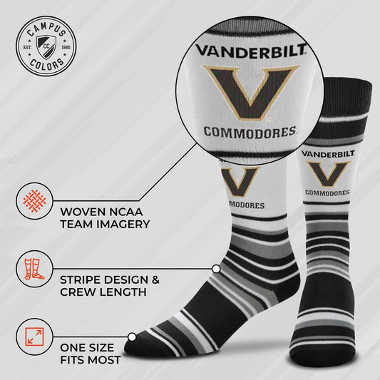 Vanderbilt Commodores Collegiate University Striped Dress Socks - Black