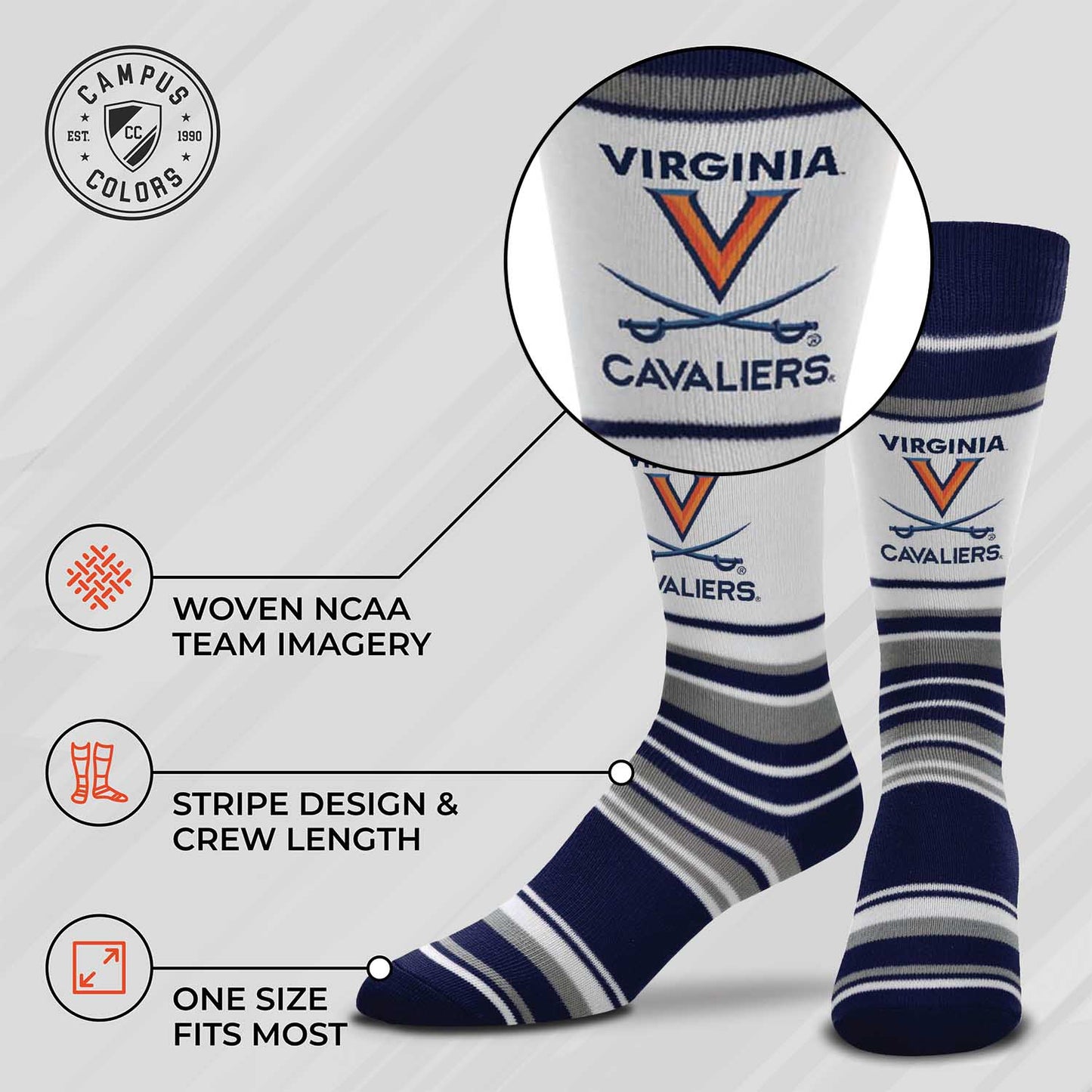 Virginia Cavaliers Collegiate University Striped Dress Socks - Navy