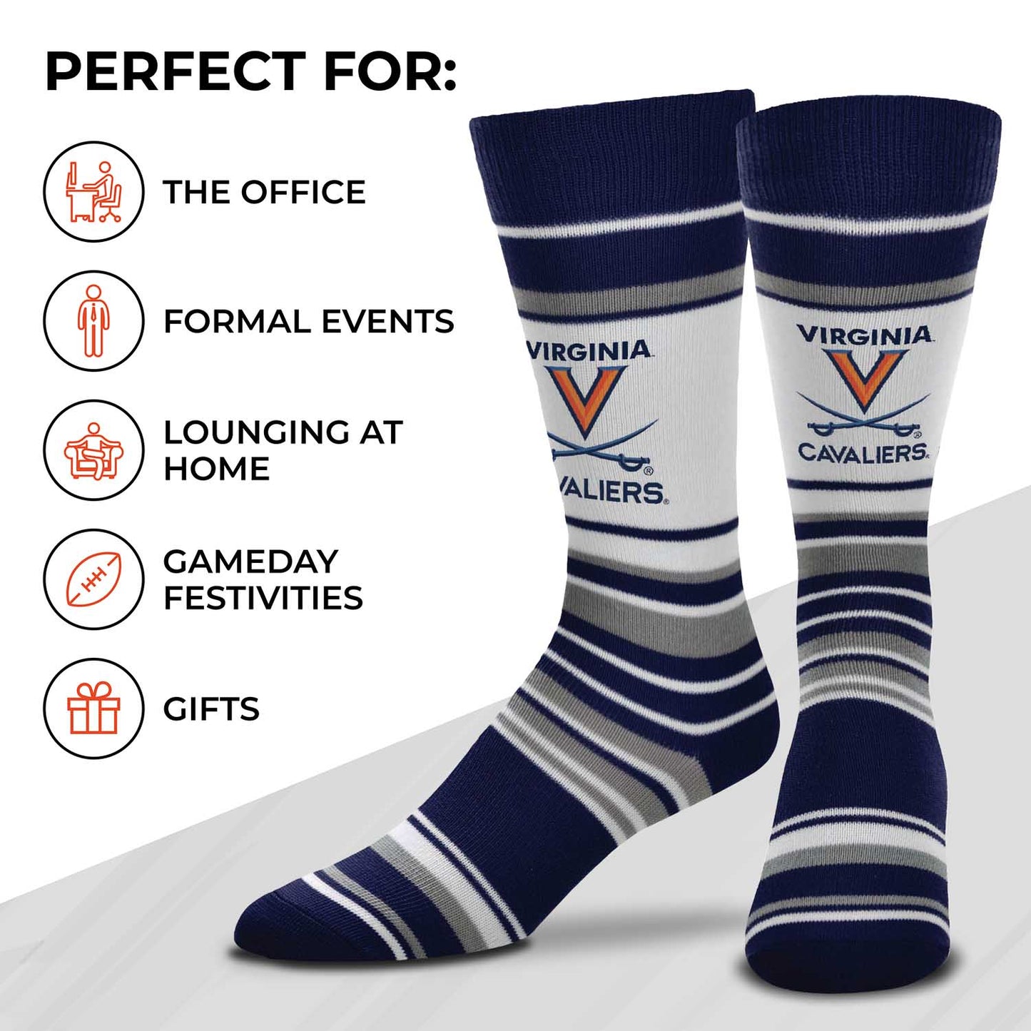 Virginia Cavaliers Collegiate University Striped Dress Socks - Navy