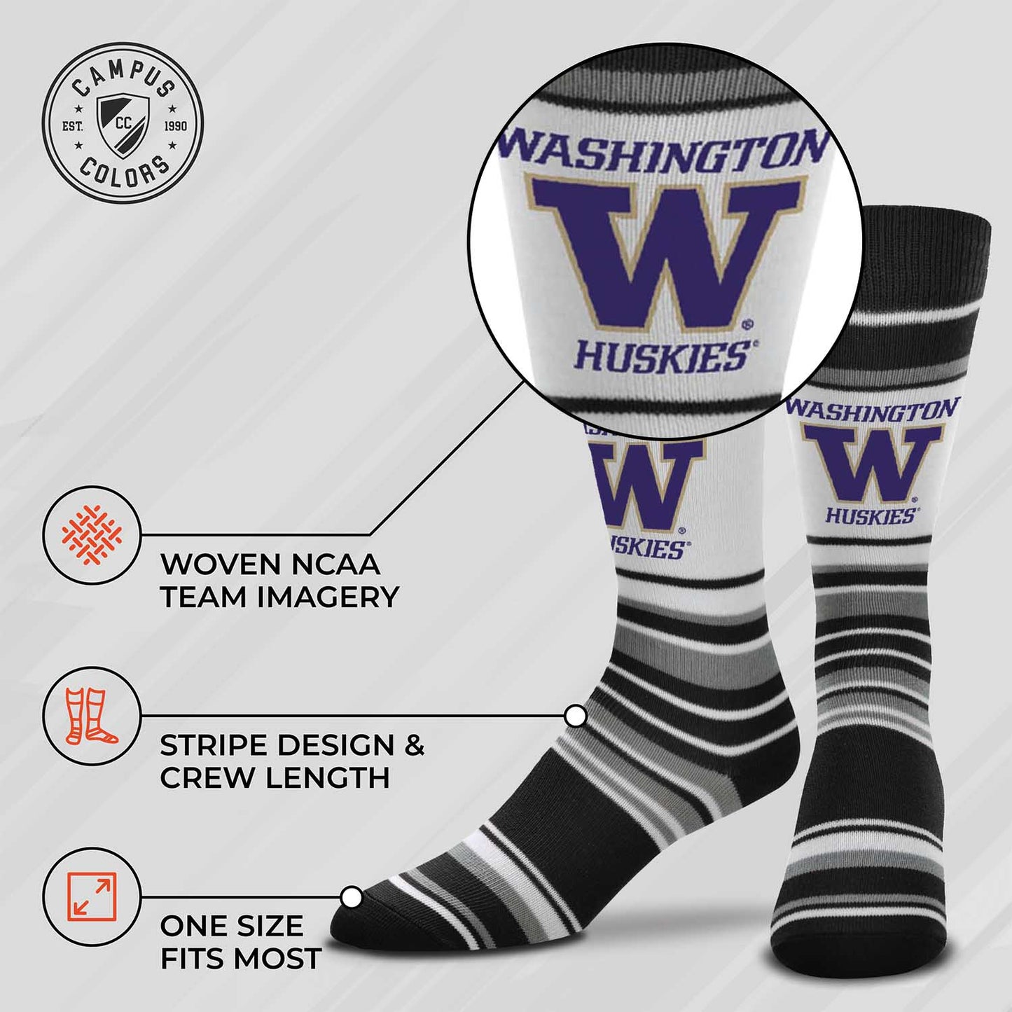 Washington Huskies Collegiate University Striped Dress Socks - Black