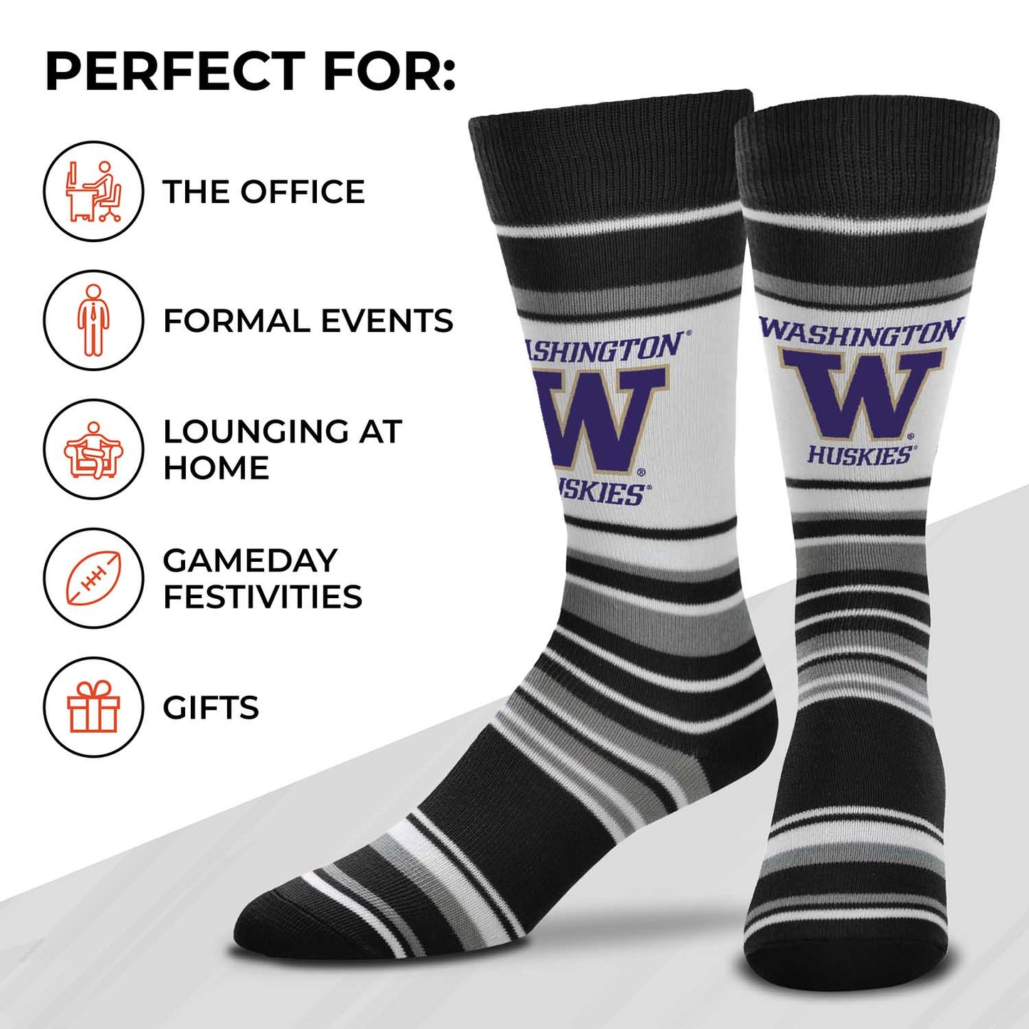 Washington Huskies Collegiate University Striped Dress Socks - Black