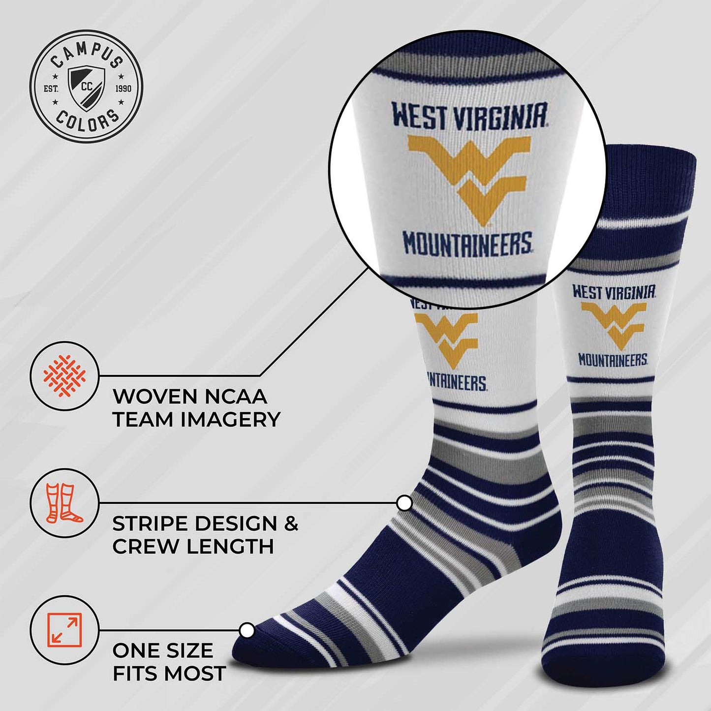 West Virginia Mountaineers Collegiate University Striped Dress Socks - Navy