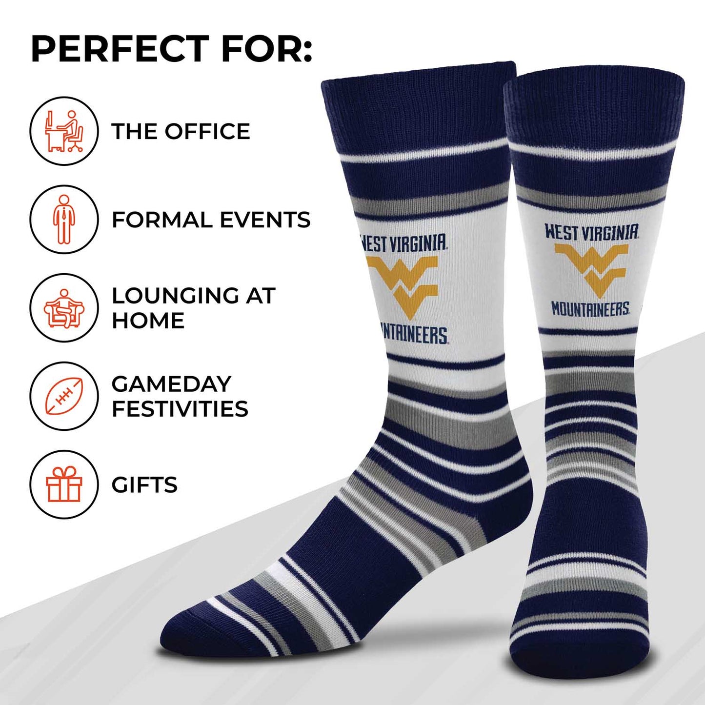 West Virginia Mountaineers Collegiate University Striped Dress Socks - Navy