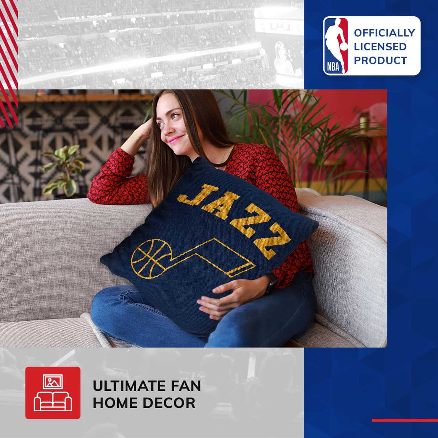 Utah Jazz NBA Decorative Basketball Throw Pillow - Navy