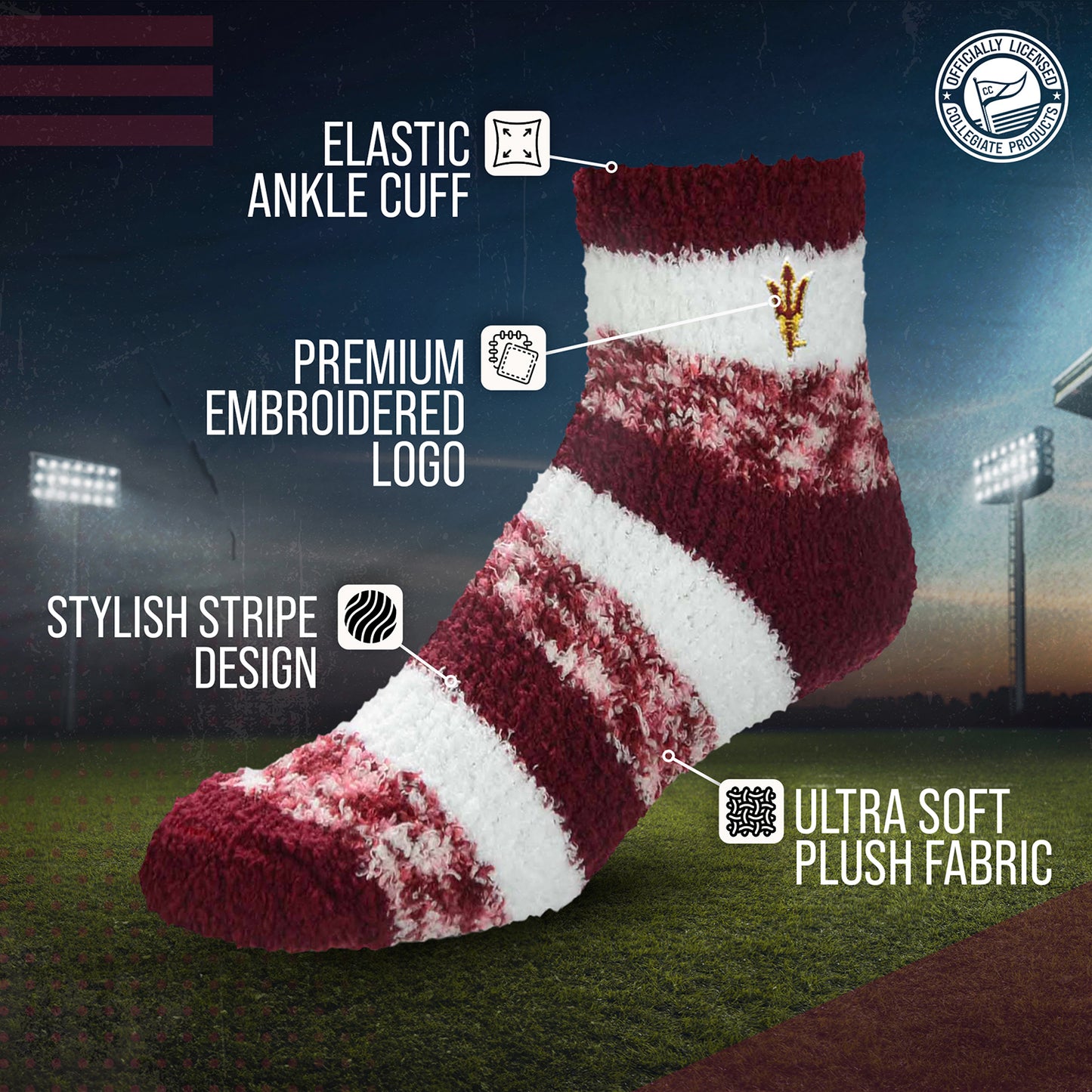 Arizona State Sun Devils NCAA Unisex Cozy Soft Sleep Socks - Maroon