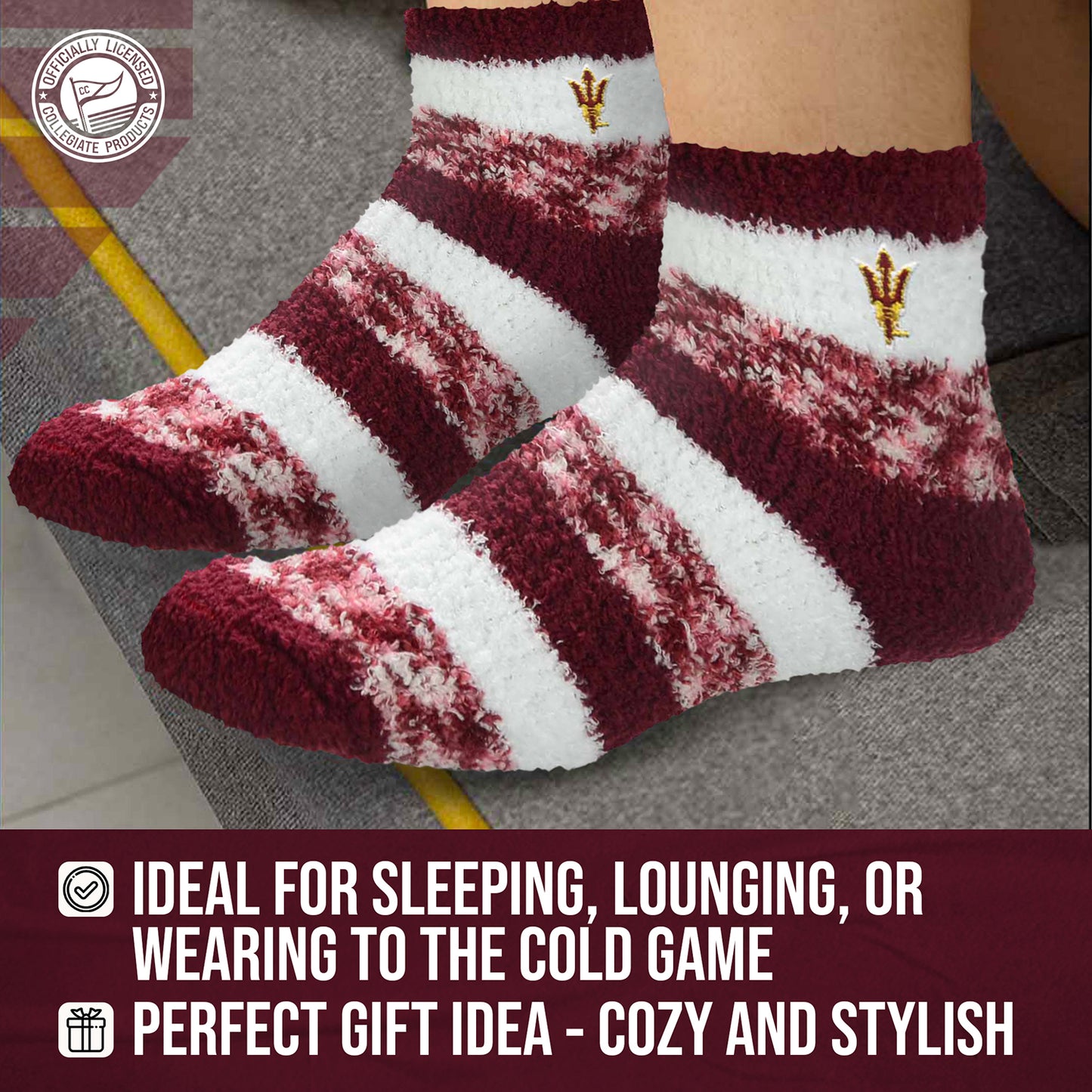 Arizona State Sun Devils NCAA Unisex Cozy Soft Sleep Socks - Maroon