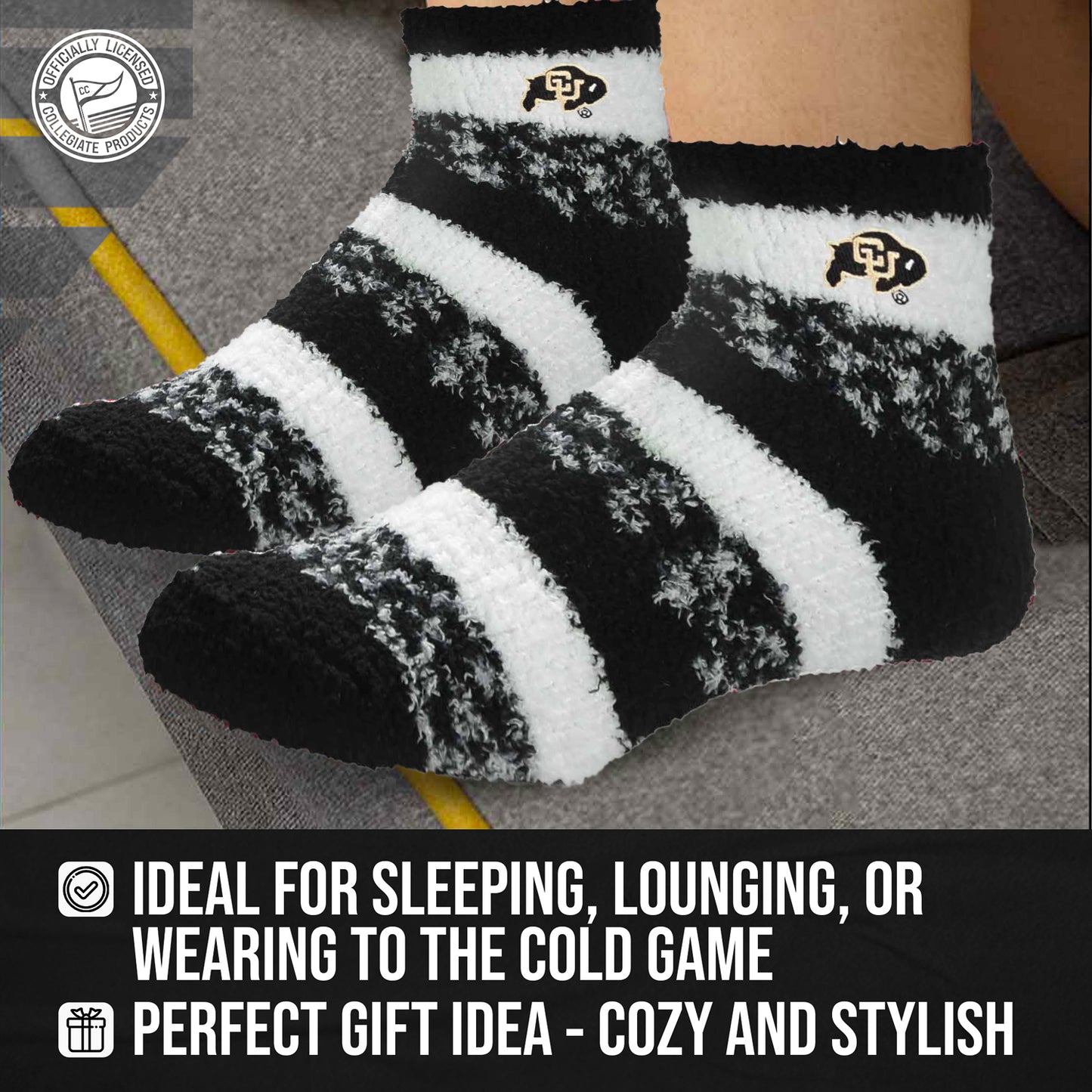 Colorado Buffaloes NCAA Unisex Cozy Soft Sleep Socks - Black