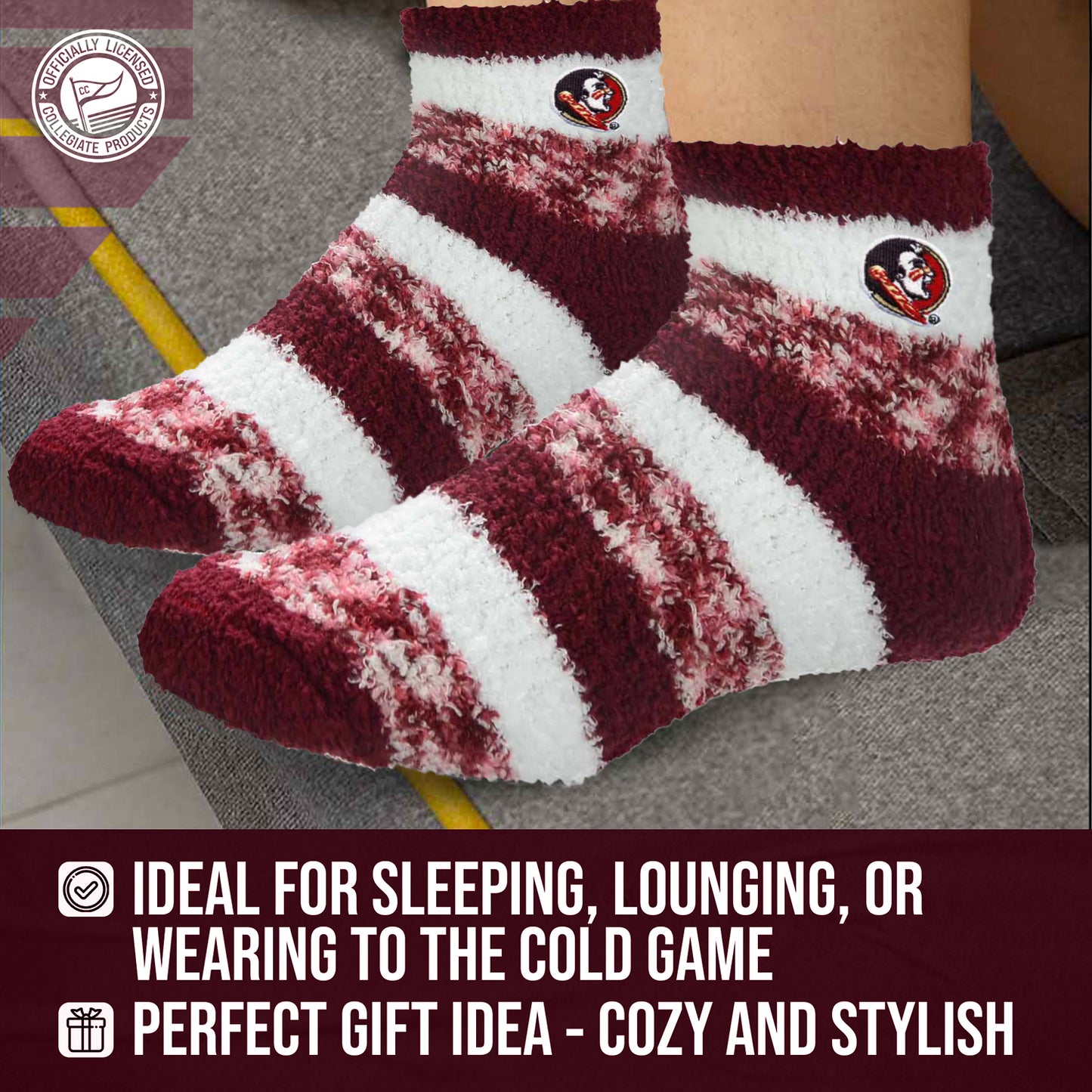 Florida State Seminoles NCAA Unisex Cozy Soft Sleep Socks - Maroon