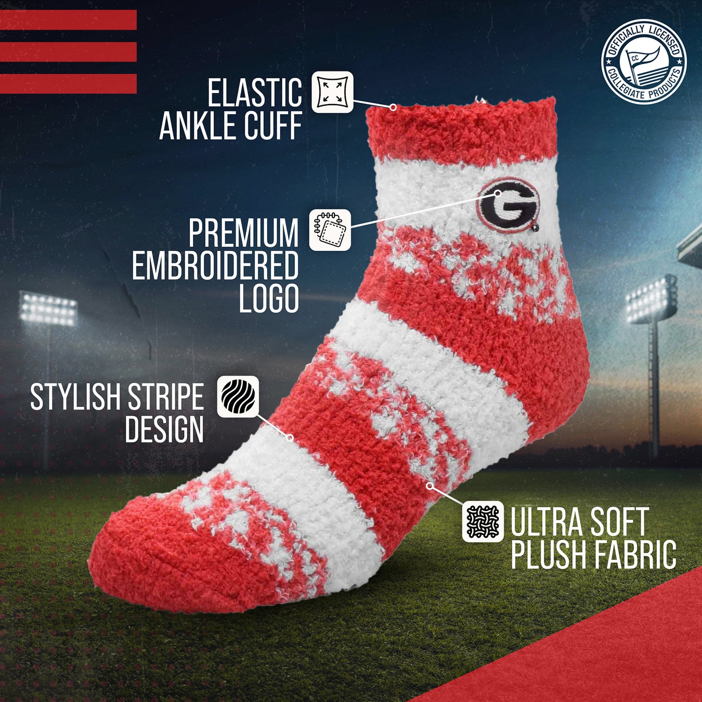Georgia Bulldogs NCAA Unisex Cozy Soft Sleep Socks - Red