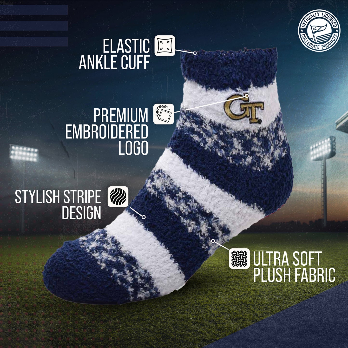 Georgia Tech Yellowjackets NCAA Unisex Cozy Soft Sleep Socks - Navy