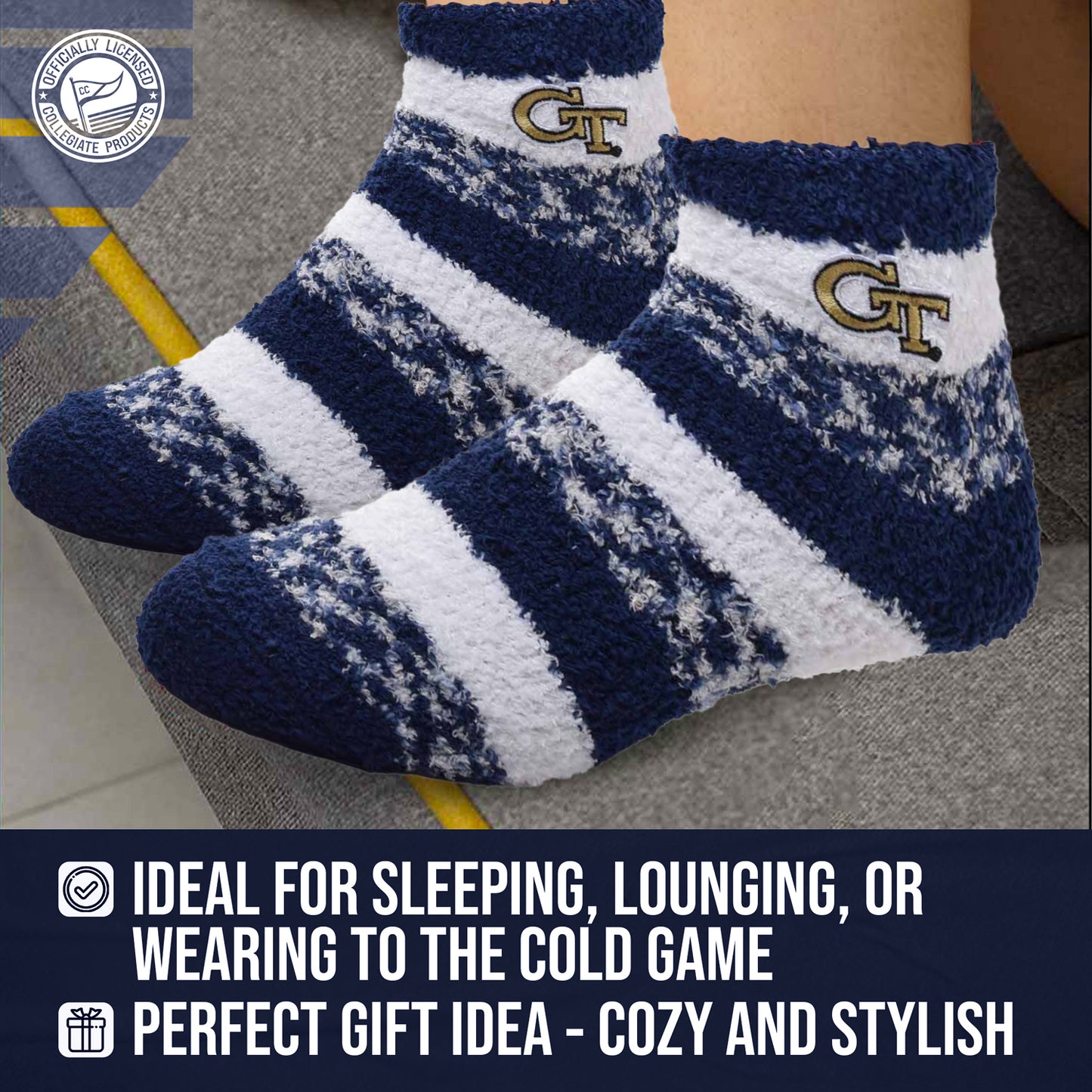 Georgia Tech Yellowjackets NCAA Unisex Cozy Soft Sleep Socks - Navy