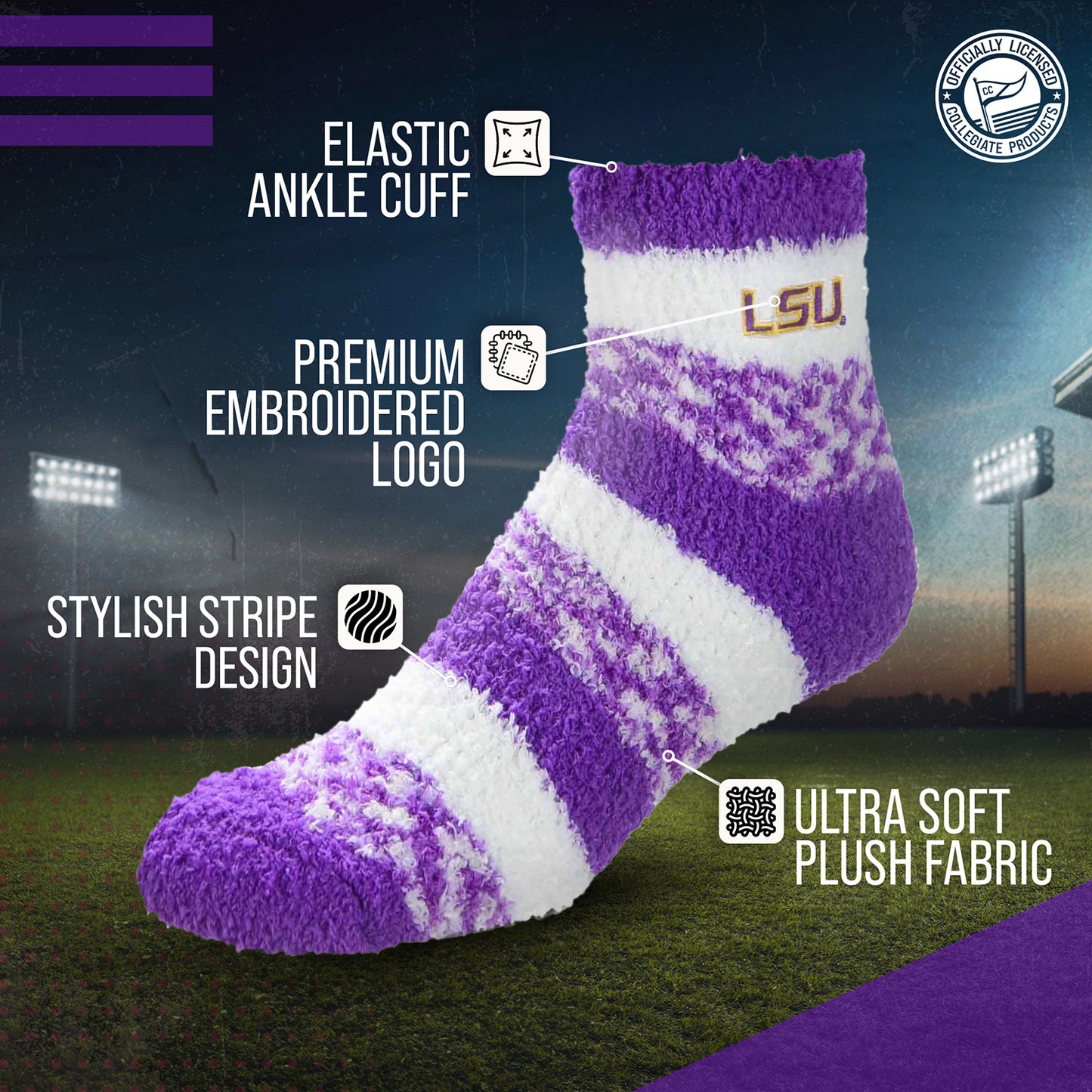 LSU Tigers NCAA Unisex Cozy Soft Sleep Socks - Purple