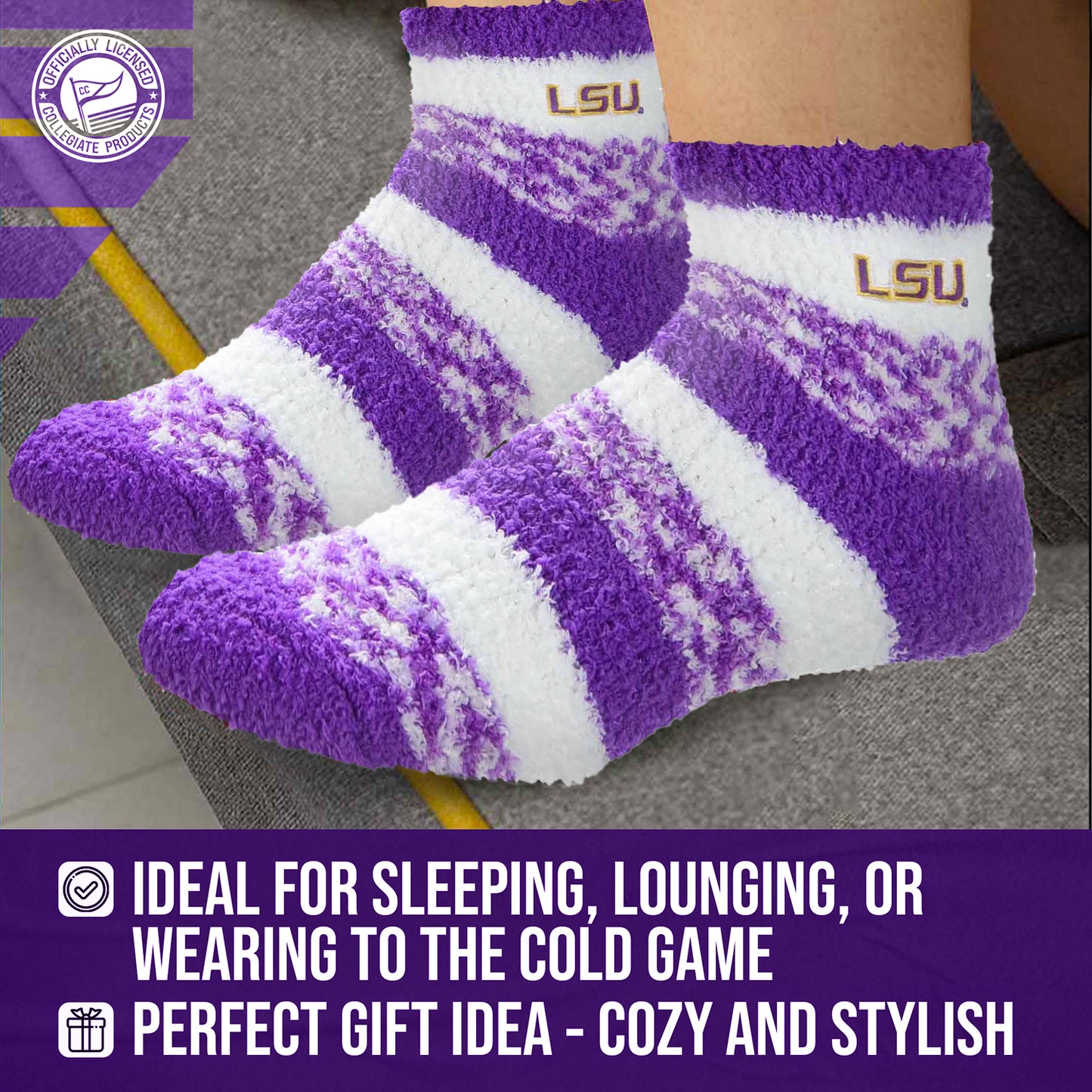 LSU Tigers NCAA Unisex Cozy Soft Sleep Socks - Purple