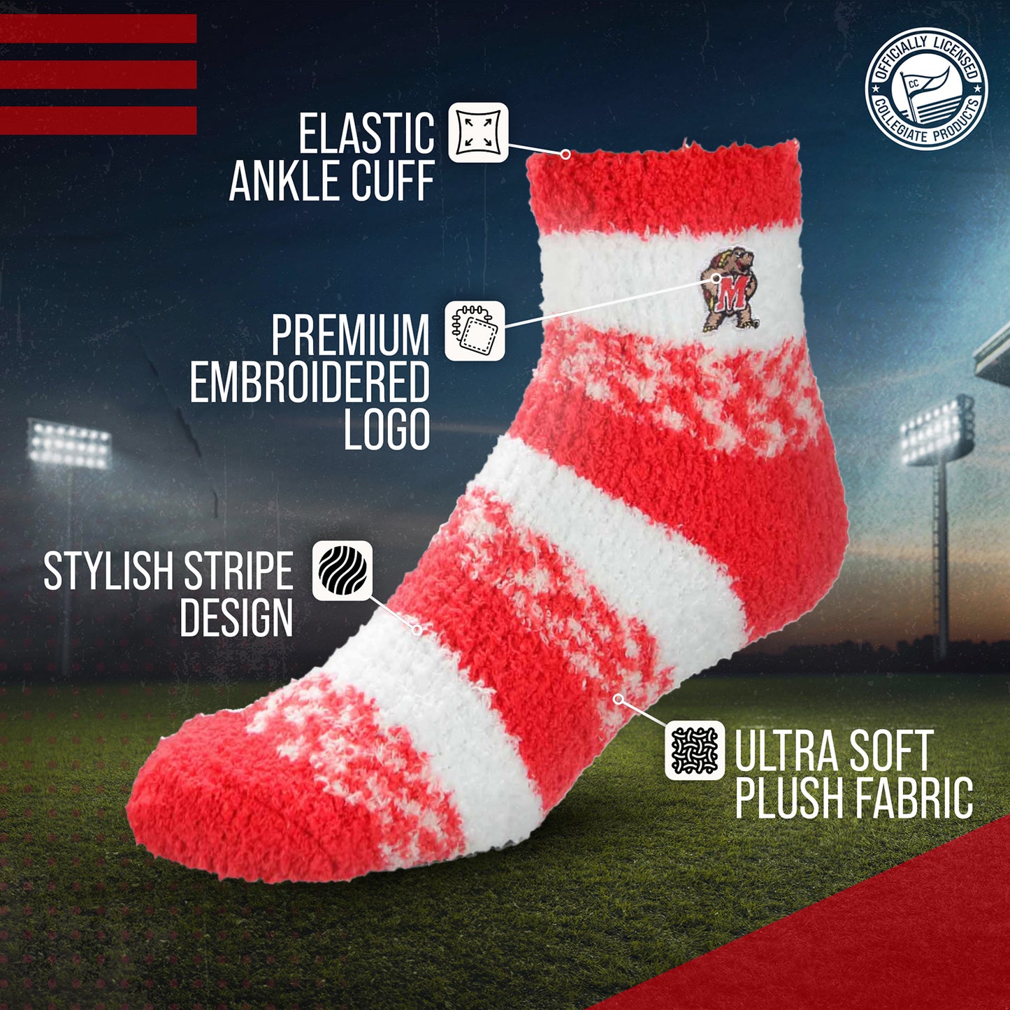 Maryland Terrapins NCAA Unisex Cozy Soft Sleep Socks - Red