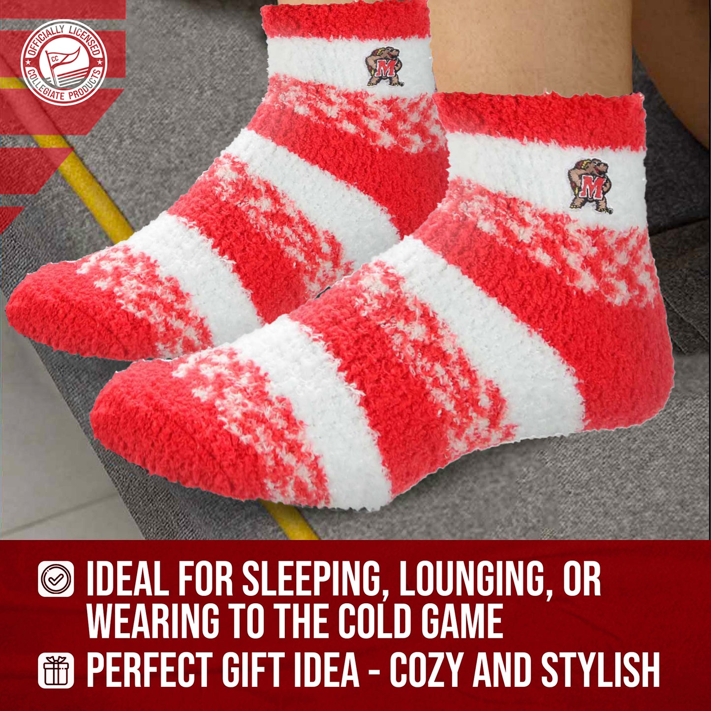 Maryland Terrapins NCAA Unisex Cozy Soft Sleep Socks - Red