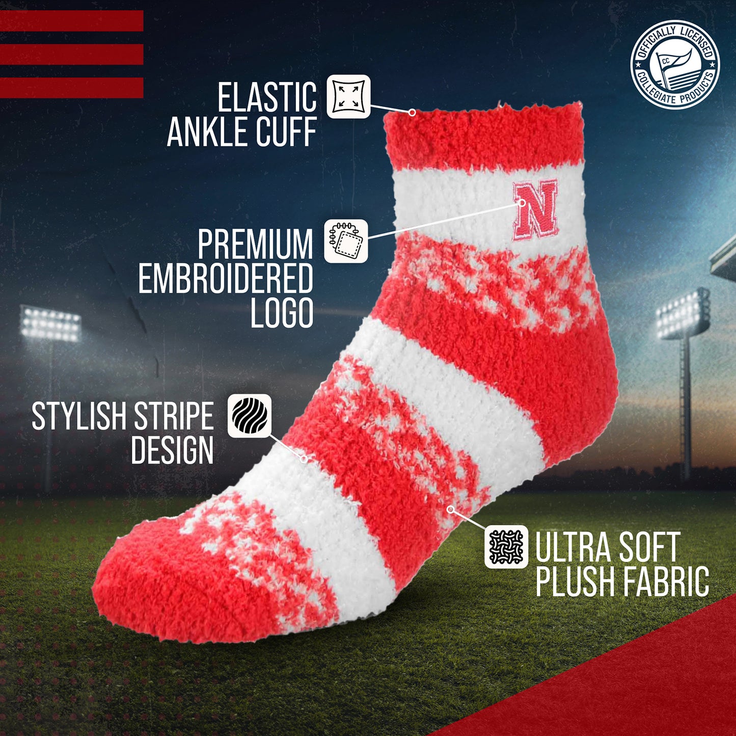 Nebraska Cornhuskers NCAA Unisex Cozy Soft Sleep Socks - Red