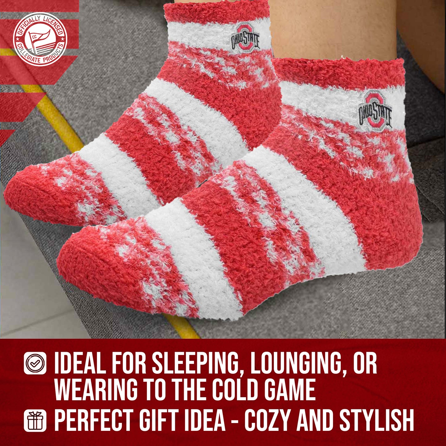 Ohio State Buckeyes NCAA Unisex Cozy Soft Sleep Socks - Red