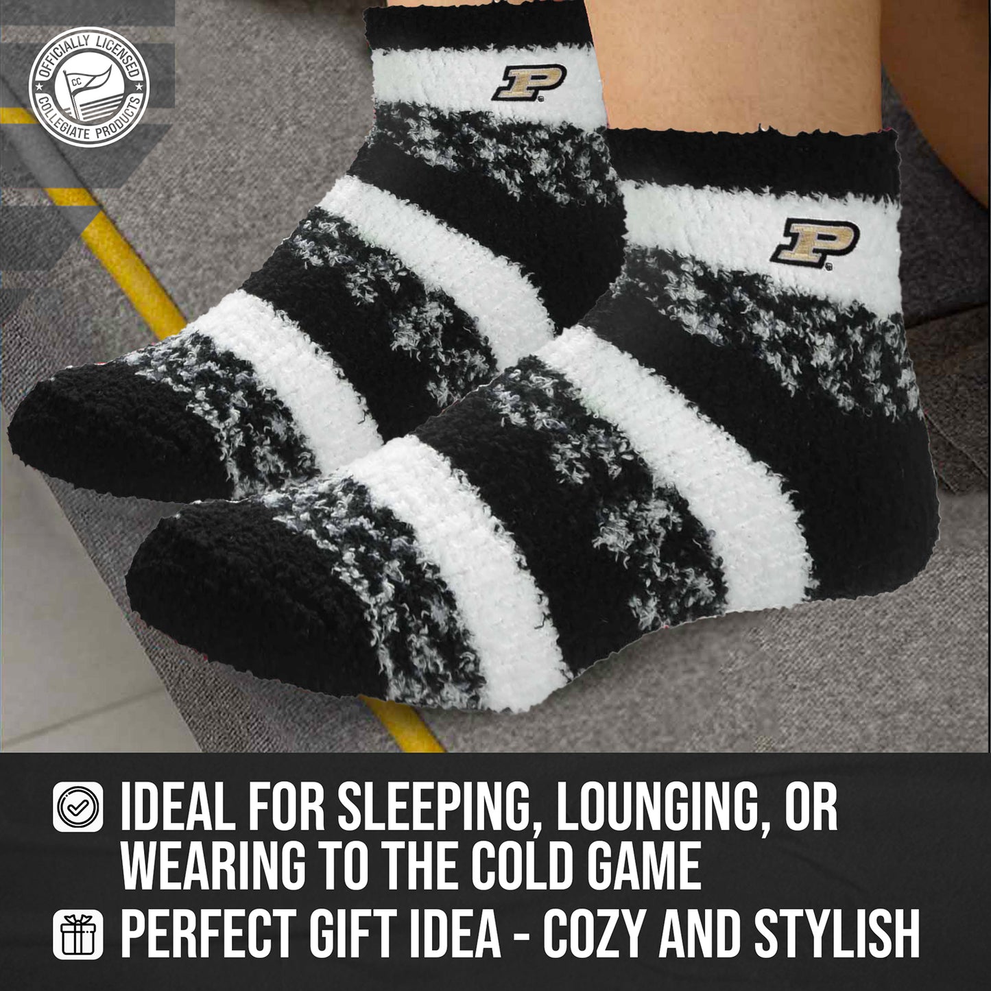 Purdue Boilermakers NCAA Unisex Cozy Soft Sleep Socks - Black