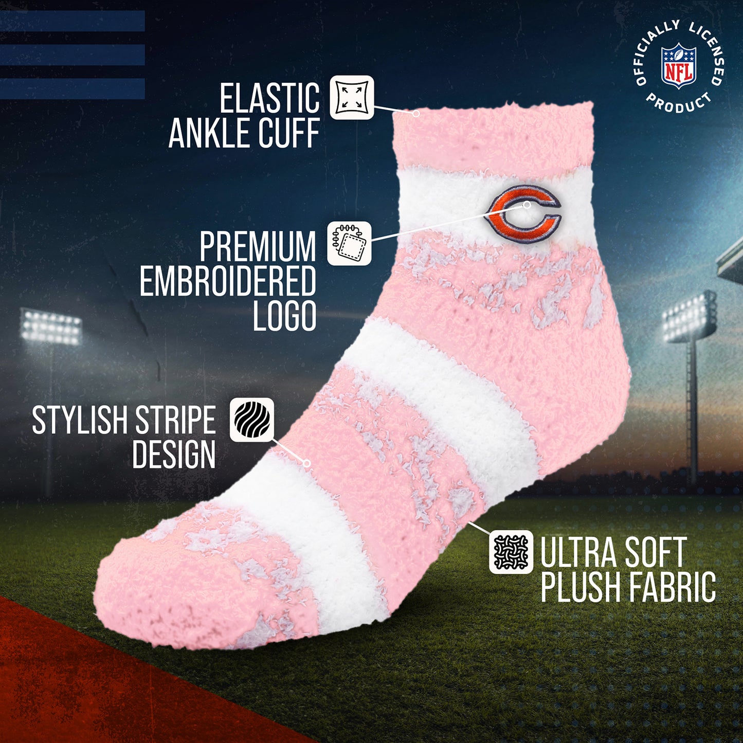 Chicago Bears Women's NFL Football Cozy Soft Sleep Socks - Pink