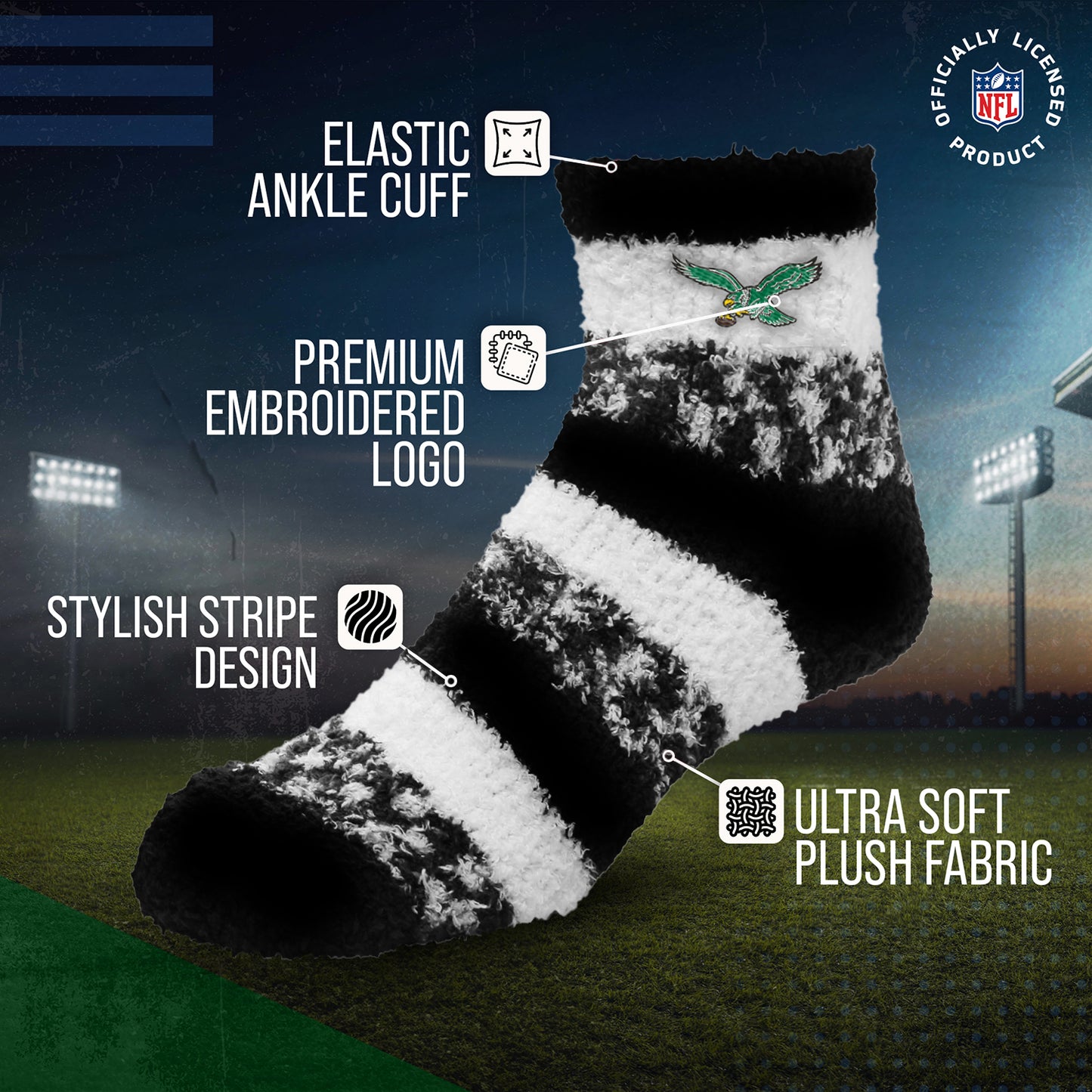 Philadelphia Eagles Women's NFL Football Cozy Soft Sleep Socks - Black