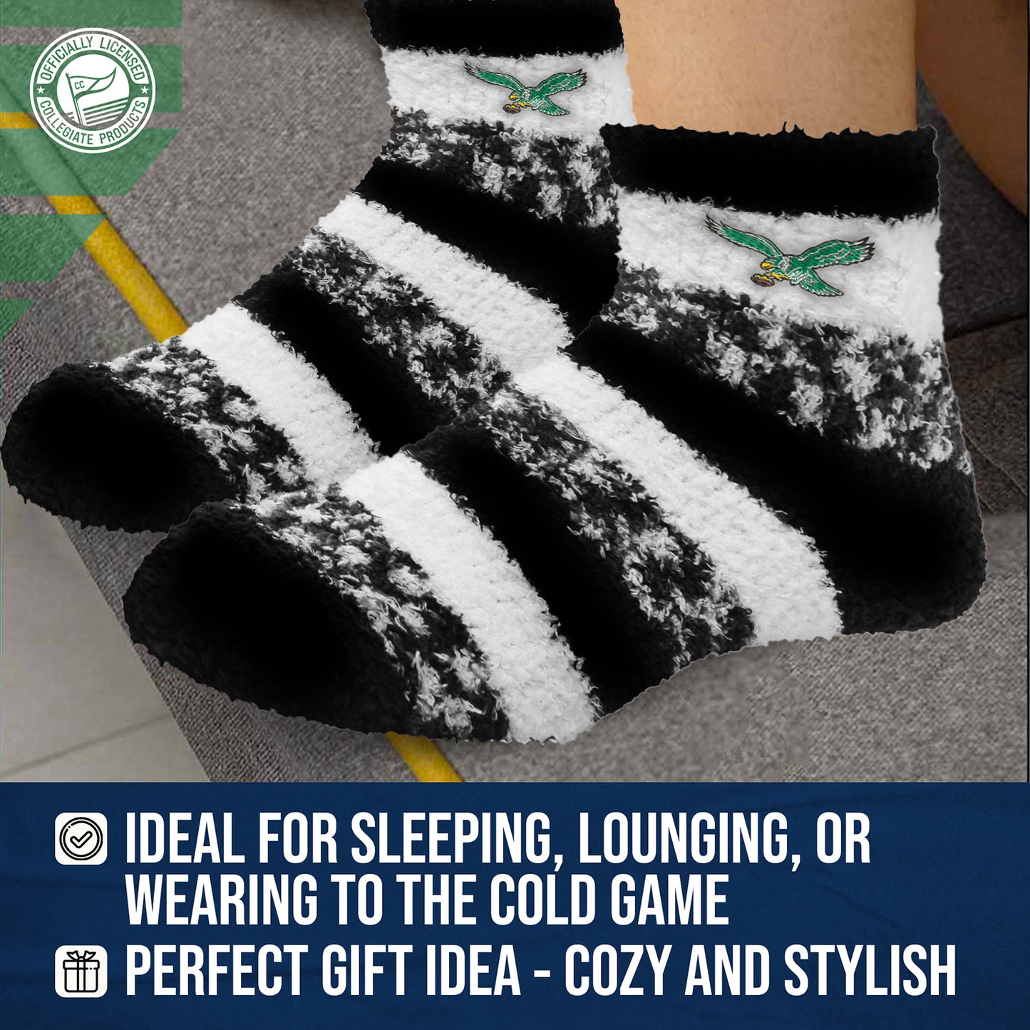 Philadelphia Eagles Women's NFL Football Cozy Soft Sleep Socks - Black
