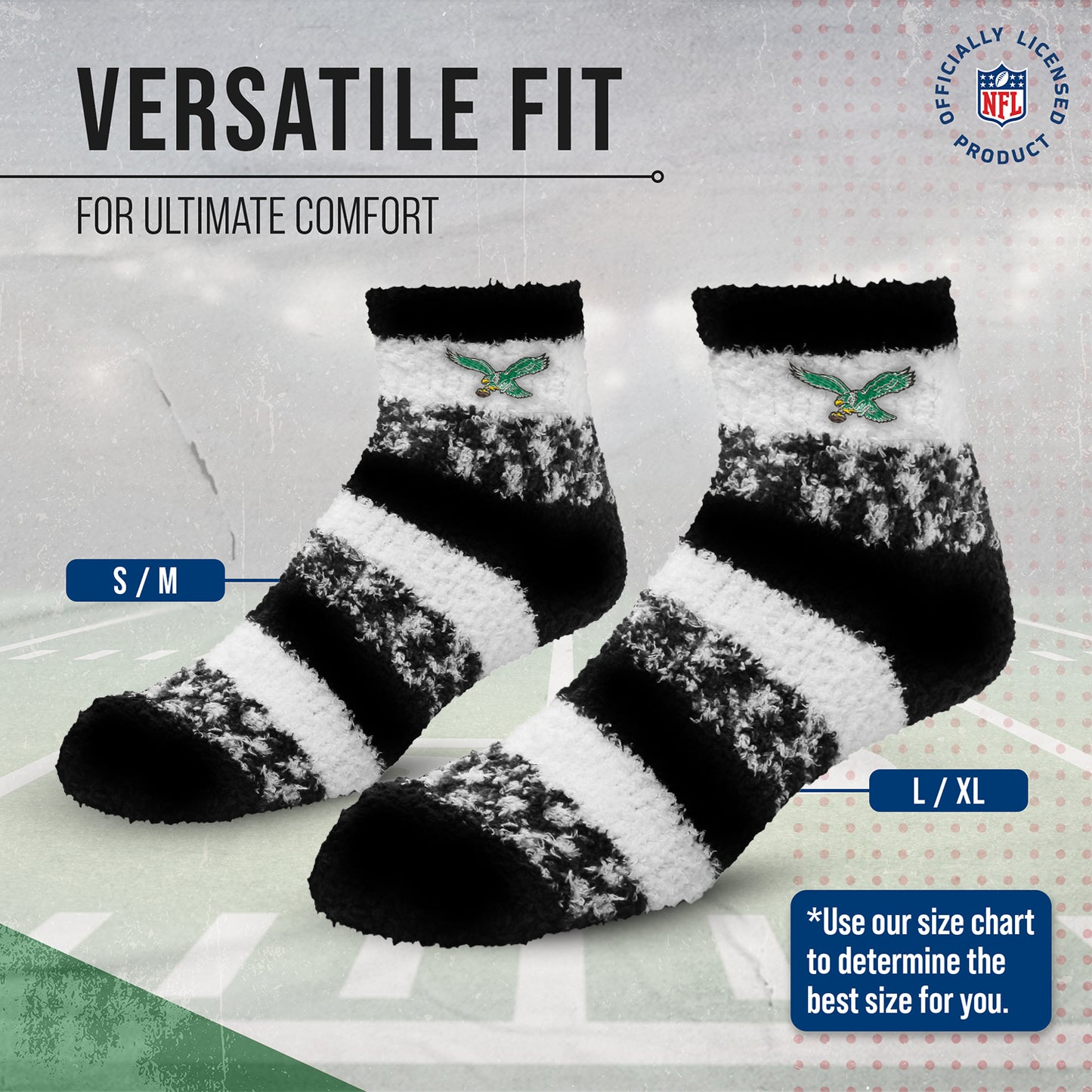 Philadelphia Eagles Women's NFL Football Cozy Soft Sleep Socks - Black