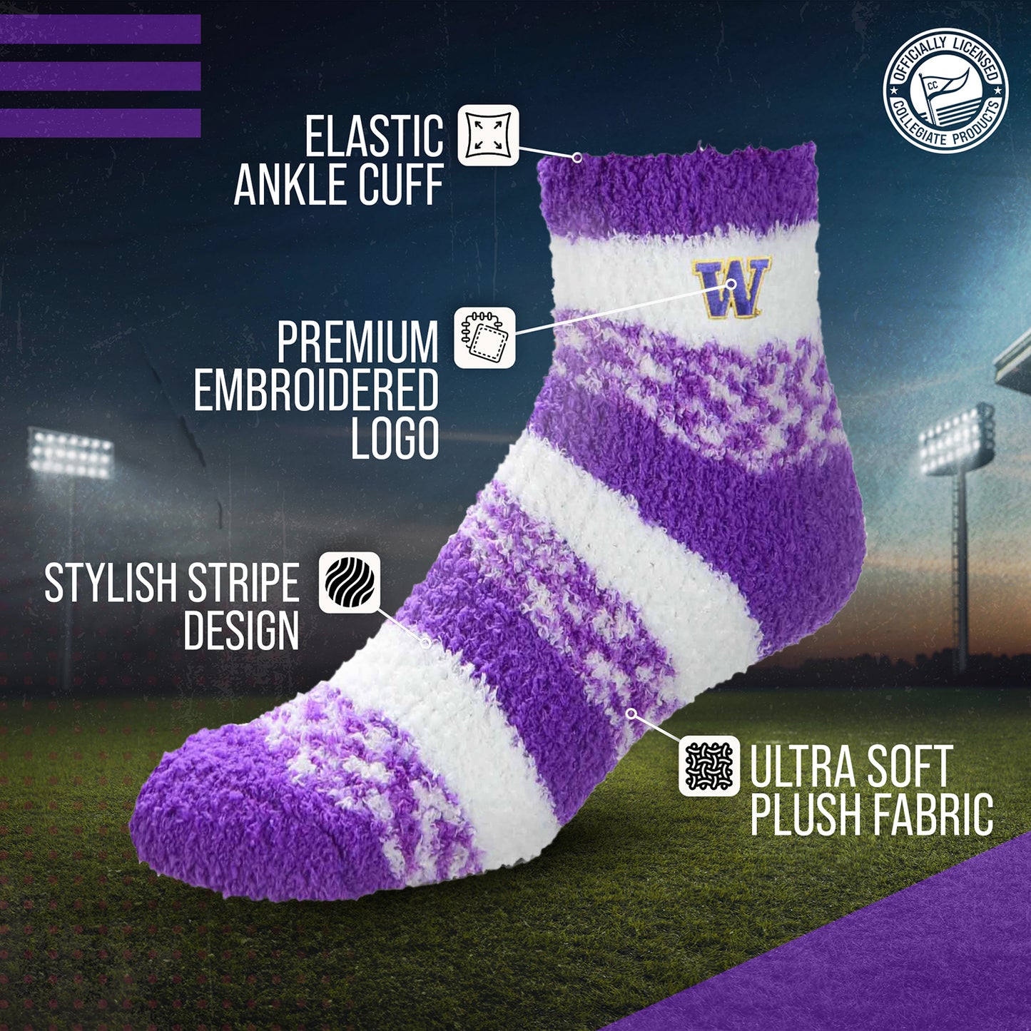 Washington Huskies NCAA Unisex Cozy Soft Sleep Socks - Purple