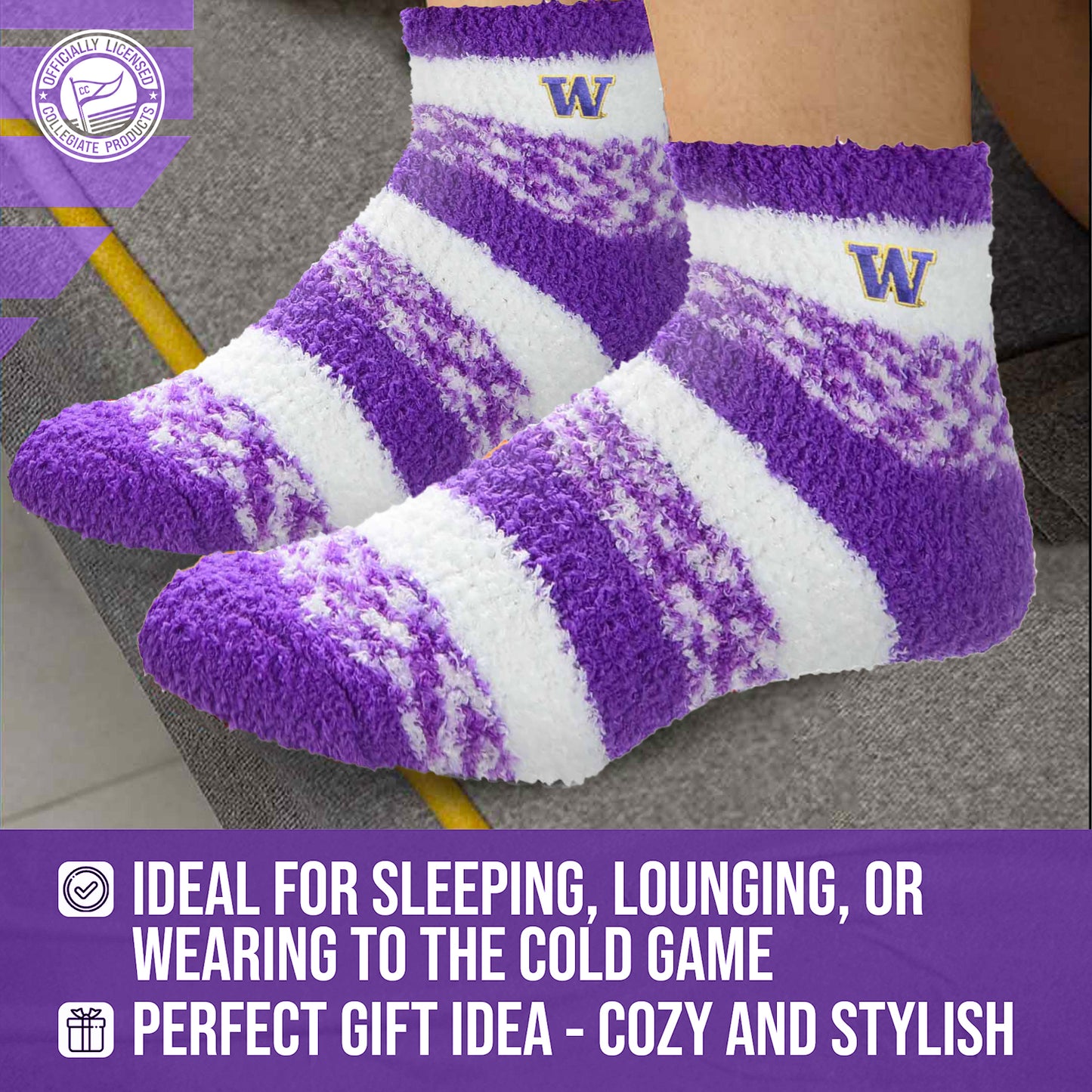 Washington Huskies NCAA Unisex Cozy Soft Sleep Socks - Purple