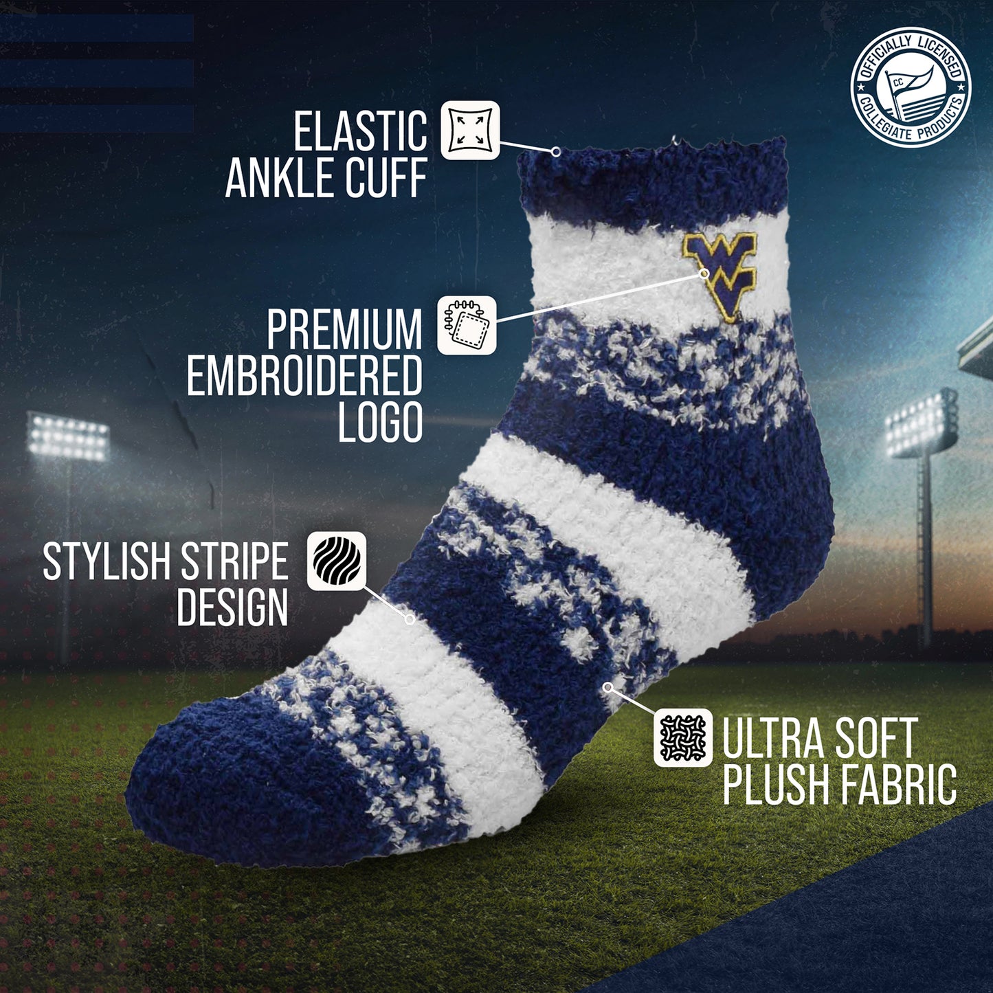 West Virginia Mountaineers NCAA Unisex Cozy Soft Sleep Socks - Navy
