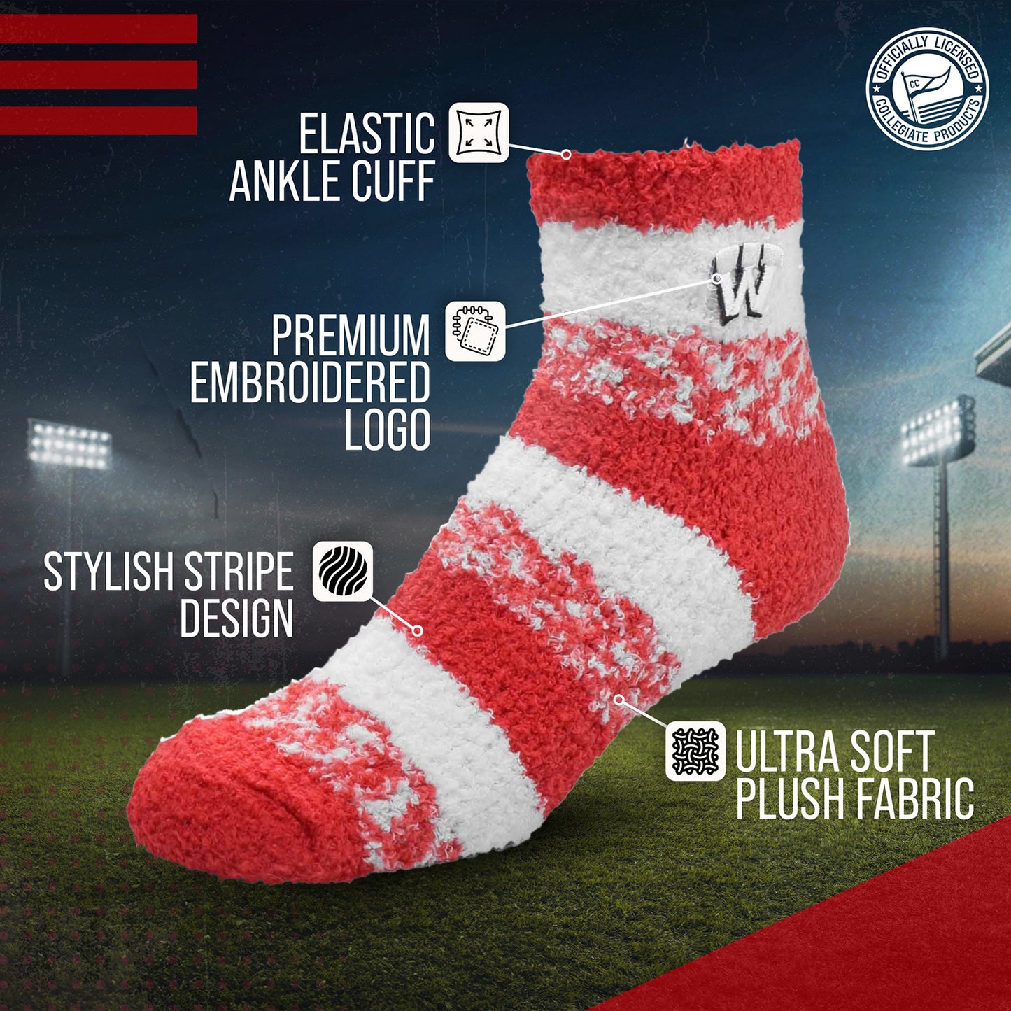 Wisconsin Badgers NCAA Unisex Cozy Soft Sleep Socks - Red
