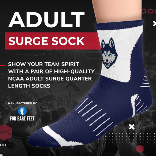 UCONN Huskies Adult Surge Quarter Length Crew Socks for Men and Women - Navy