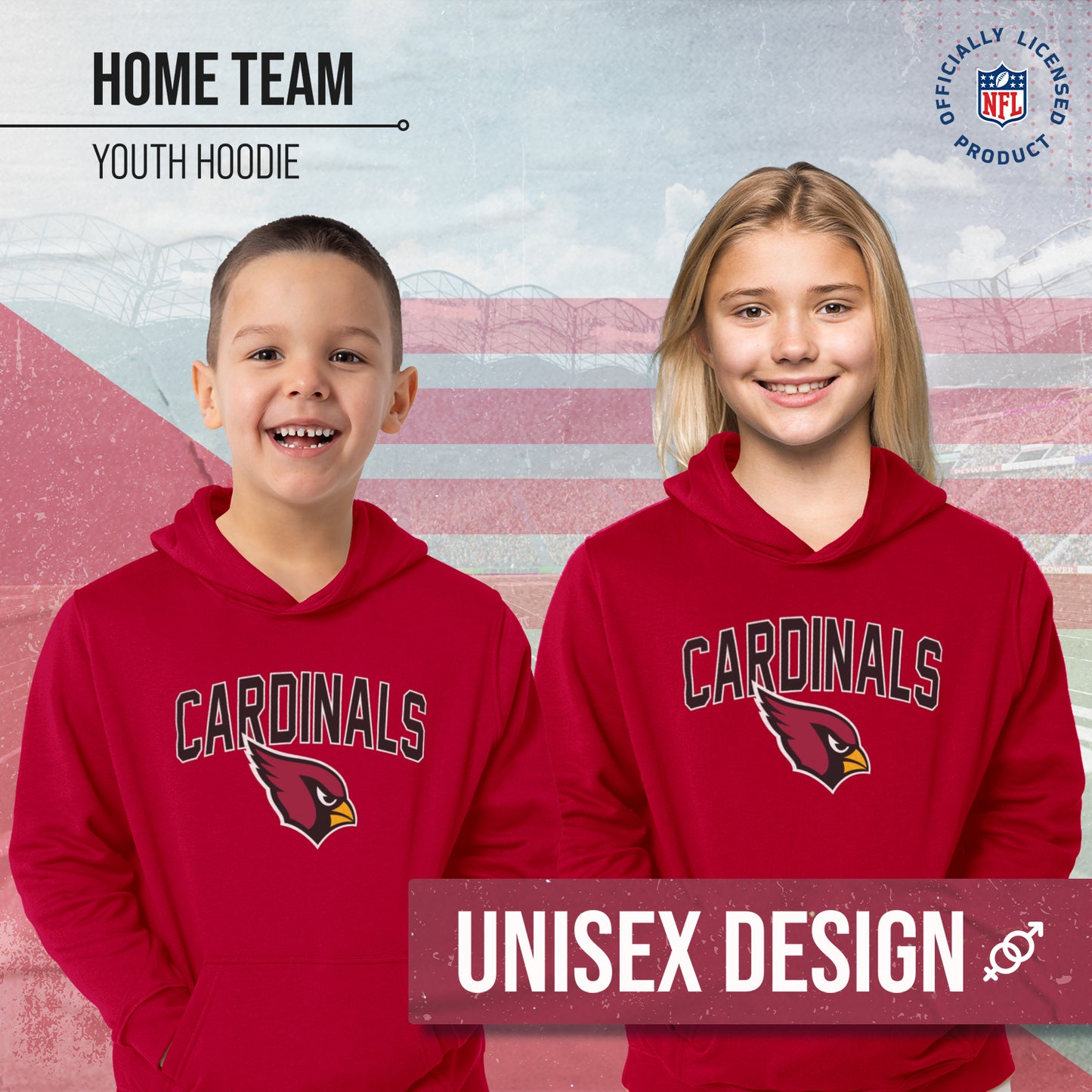Arizona Cardinals NFL Youth Home Team Hoodie- Kids Hooded Sweatshirt - Cardinal