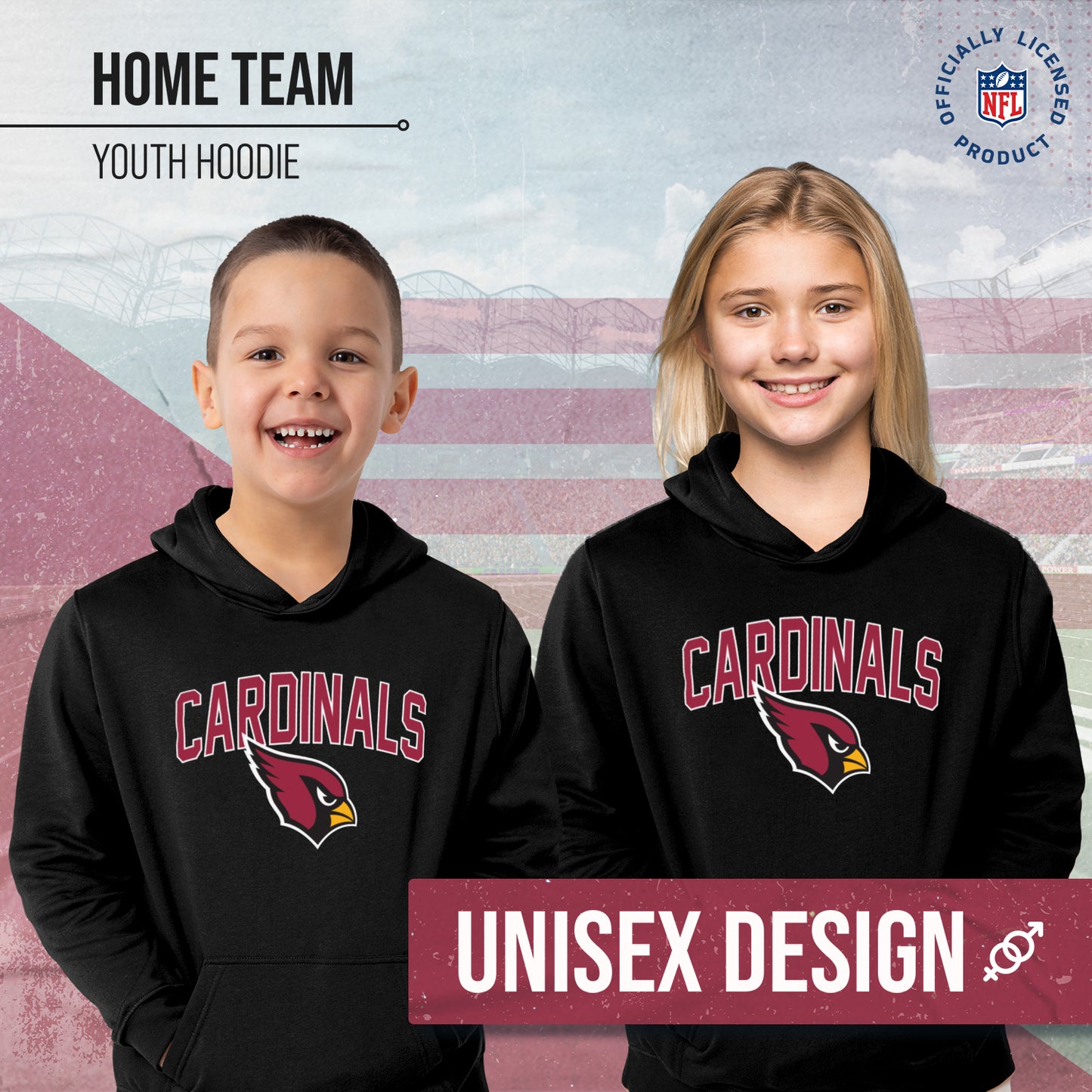 Arizona Cardinals NFL Youth Home Team Hoodie- Kids Hooded Sweatshirt - Black