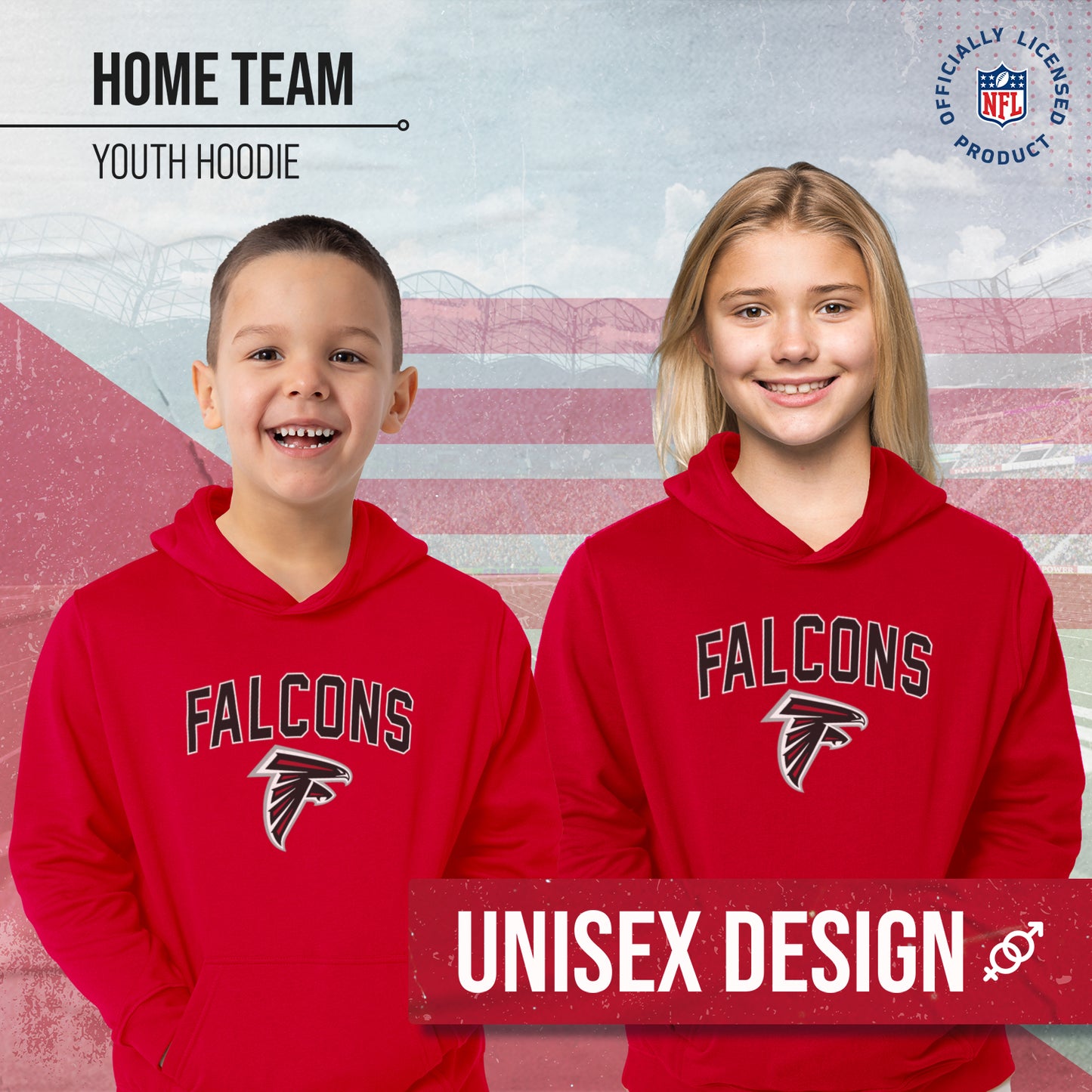 Atlanta Falcons NFL Youth Home Team Hoodie- Kids Hooded Sweatshirt - Red