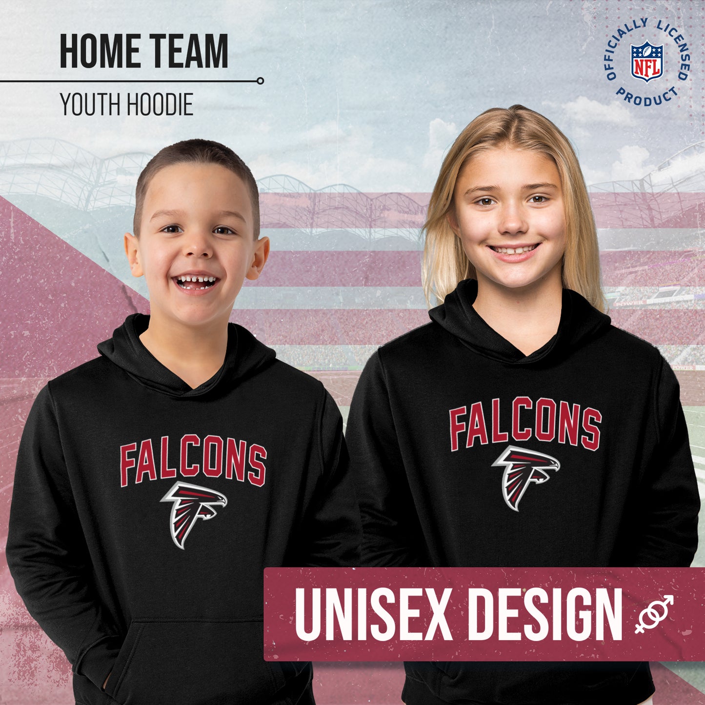Atlanta Falcons NFL Youth Home Team Hoodie- Kids Hooded Sweatshirt - Black