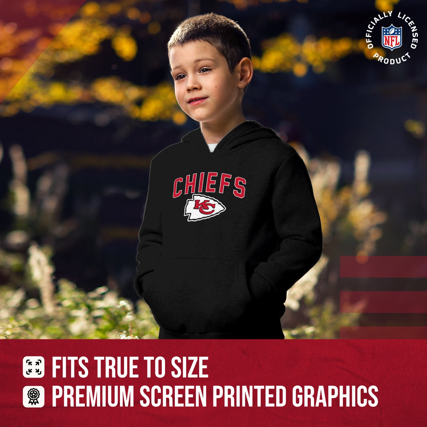 Kansas City Chiefs NFL Youth Home Team Hoodie- Kids Hooded Sweatshirt - Black