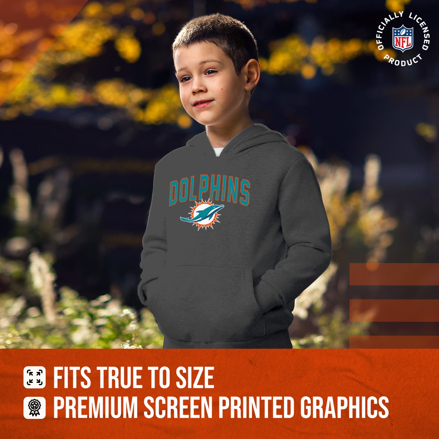 Miami Dolphins NFL Youth Home Team Hoodie- Kids Hooded Sweatshirt - Sport Gray