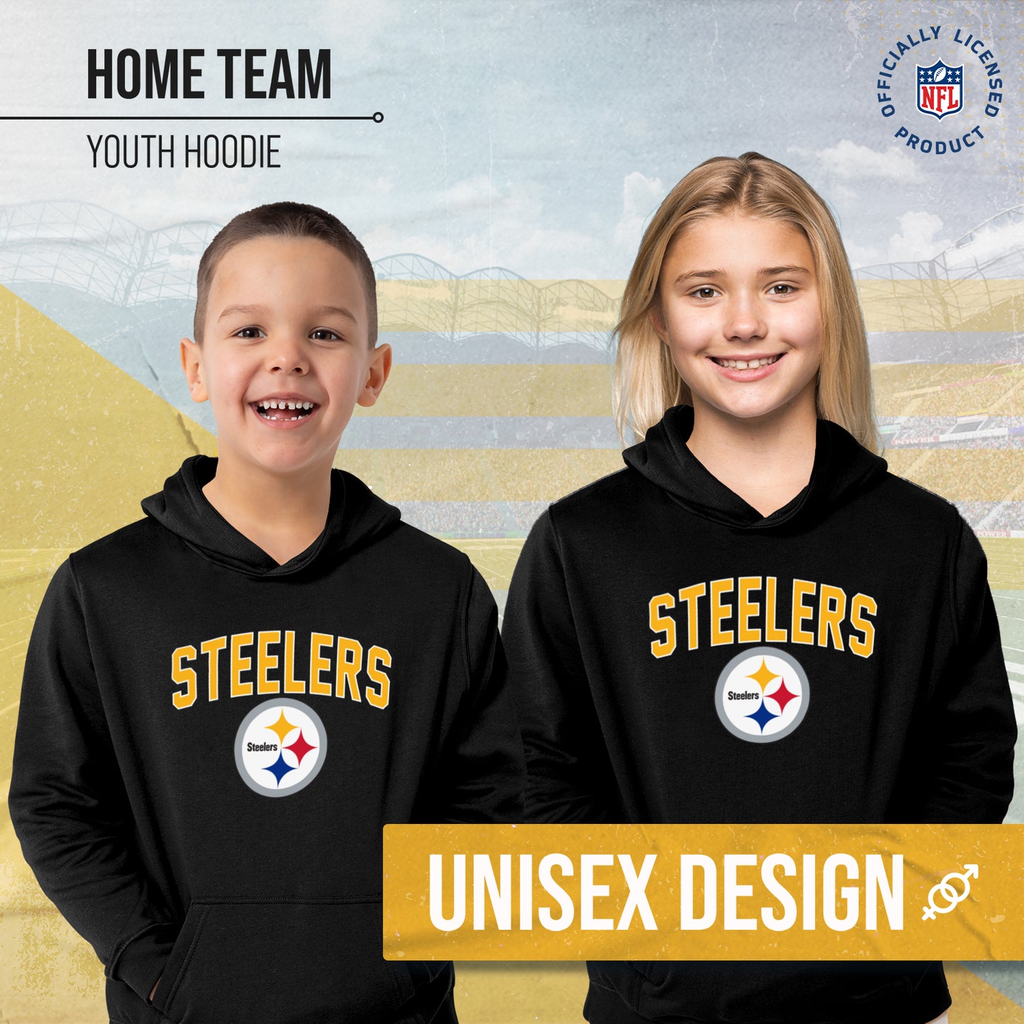 Pittsburgh Steelers NFL Youth Home Team Hoodie- Kids Hooded Sweatshirt - Black
