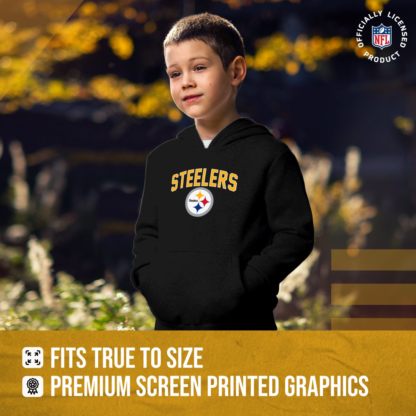 Pittsburgh Steelers NFL Youth Home Team Hoodie- Kids Hooded Sweatshirt - Black